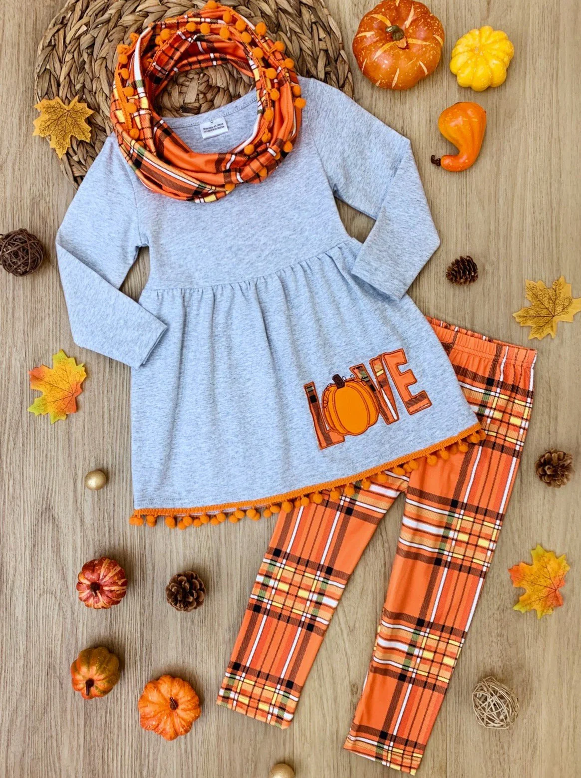 Love Pumpkins Tunic, Plaid Leggings and Scarf Set - Image 3
