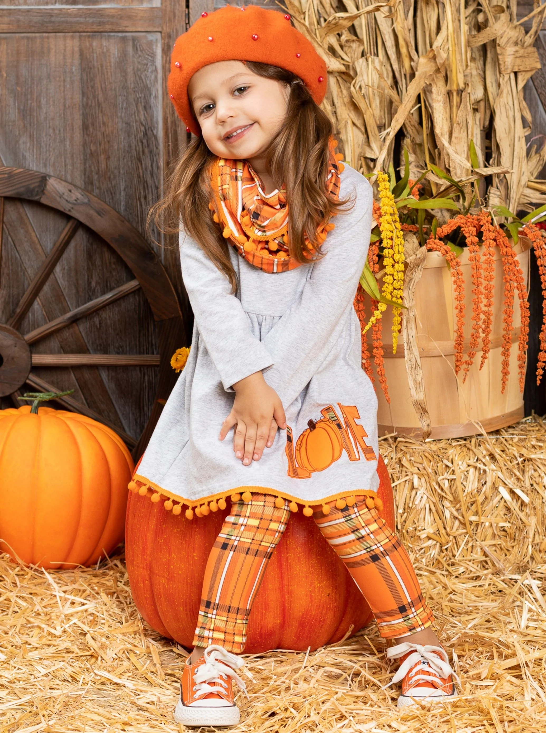 Love Pumpkins Tunic, Plaid Leggings and Scarf Set - Image 4