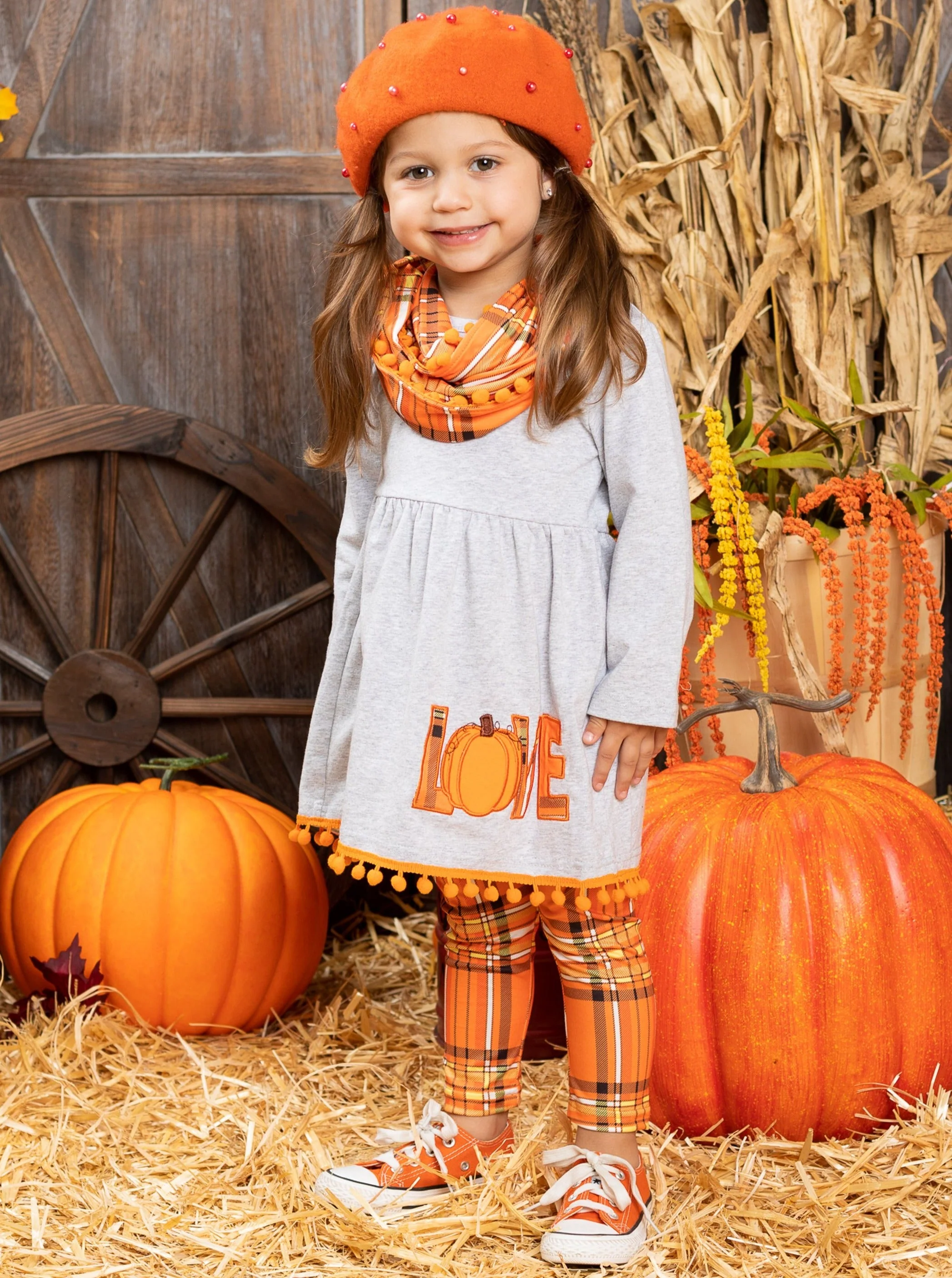 Love Pumpkins Tunic, Plaid Leggings and Scarf Set - Image 5