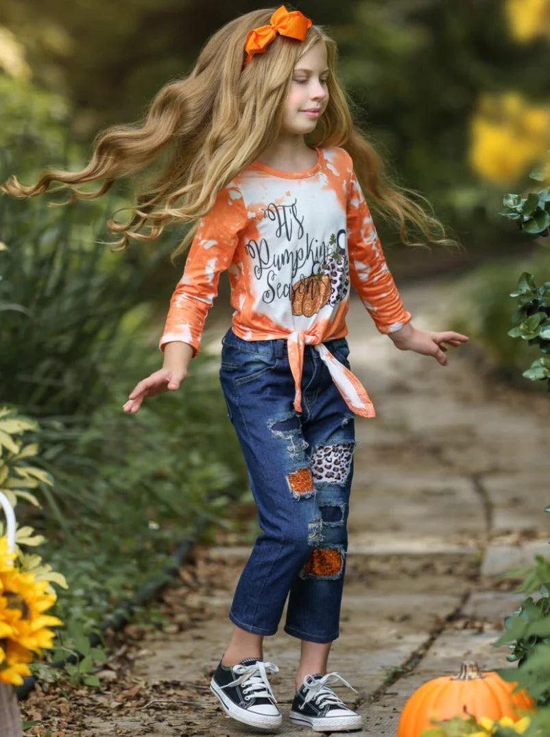It's Pumpkin Season Patched Jeans Set - Image 2