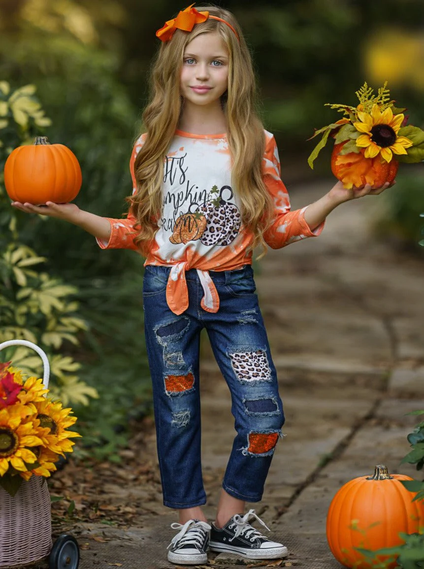 It's Pumpkin Season Patched Jeans Set - Image 3