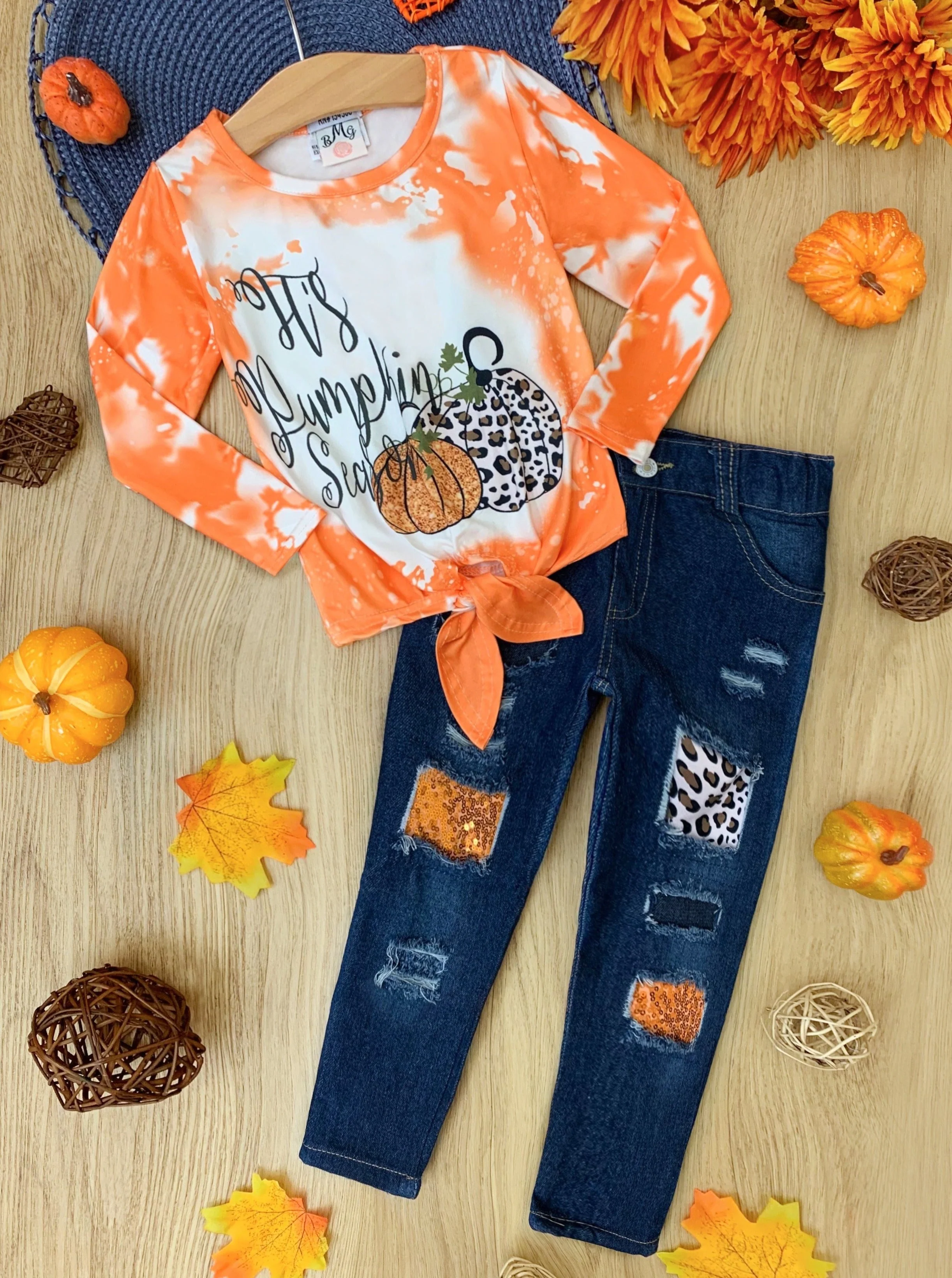 It's Pumpkin Season Patched Jeans Set - Image 4