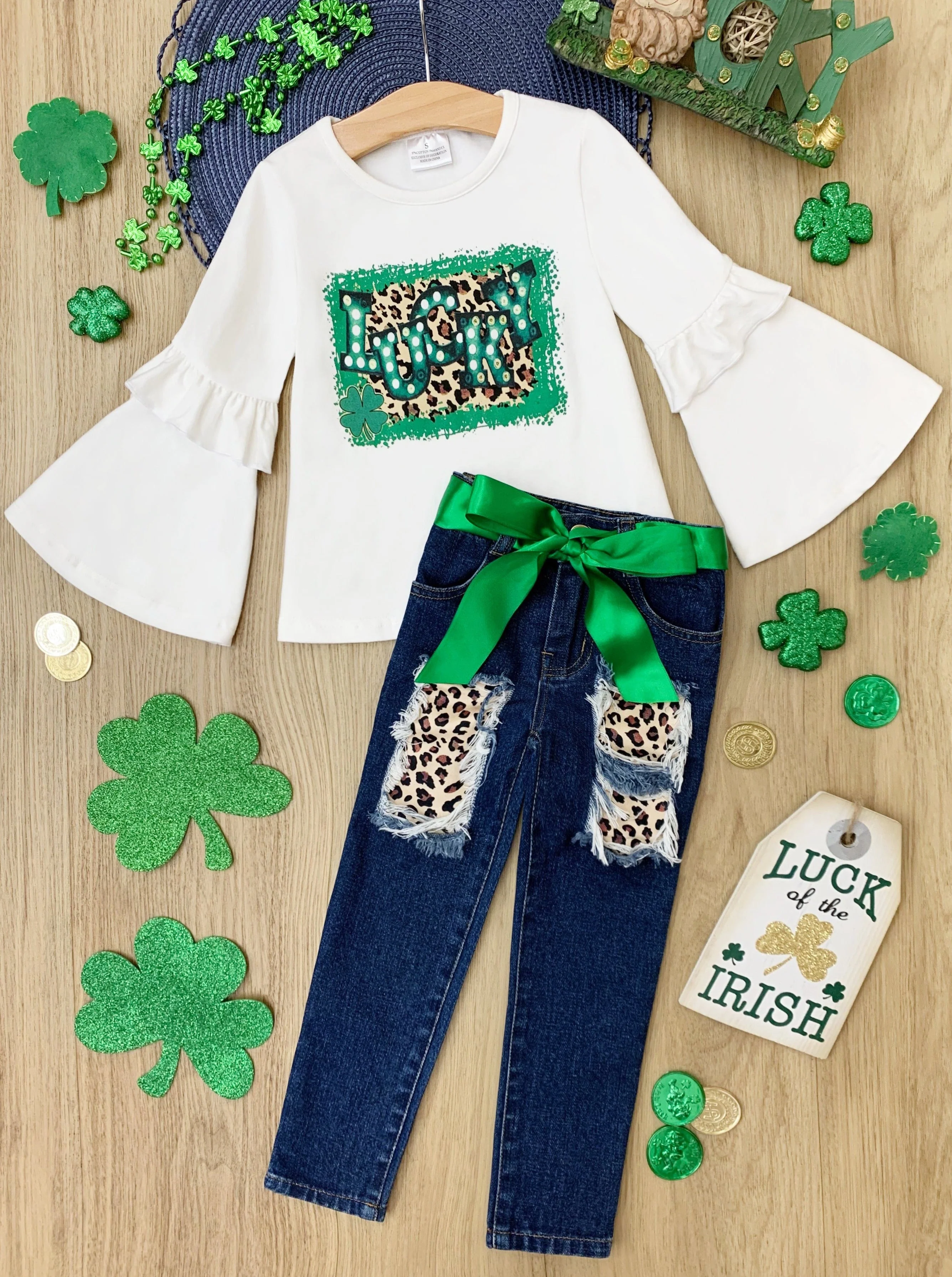 Stay Lucky Patched Jeans Set - Image 3
