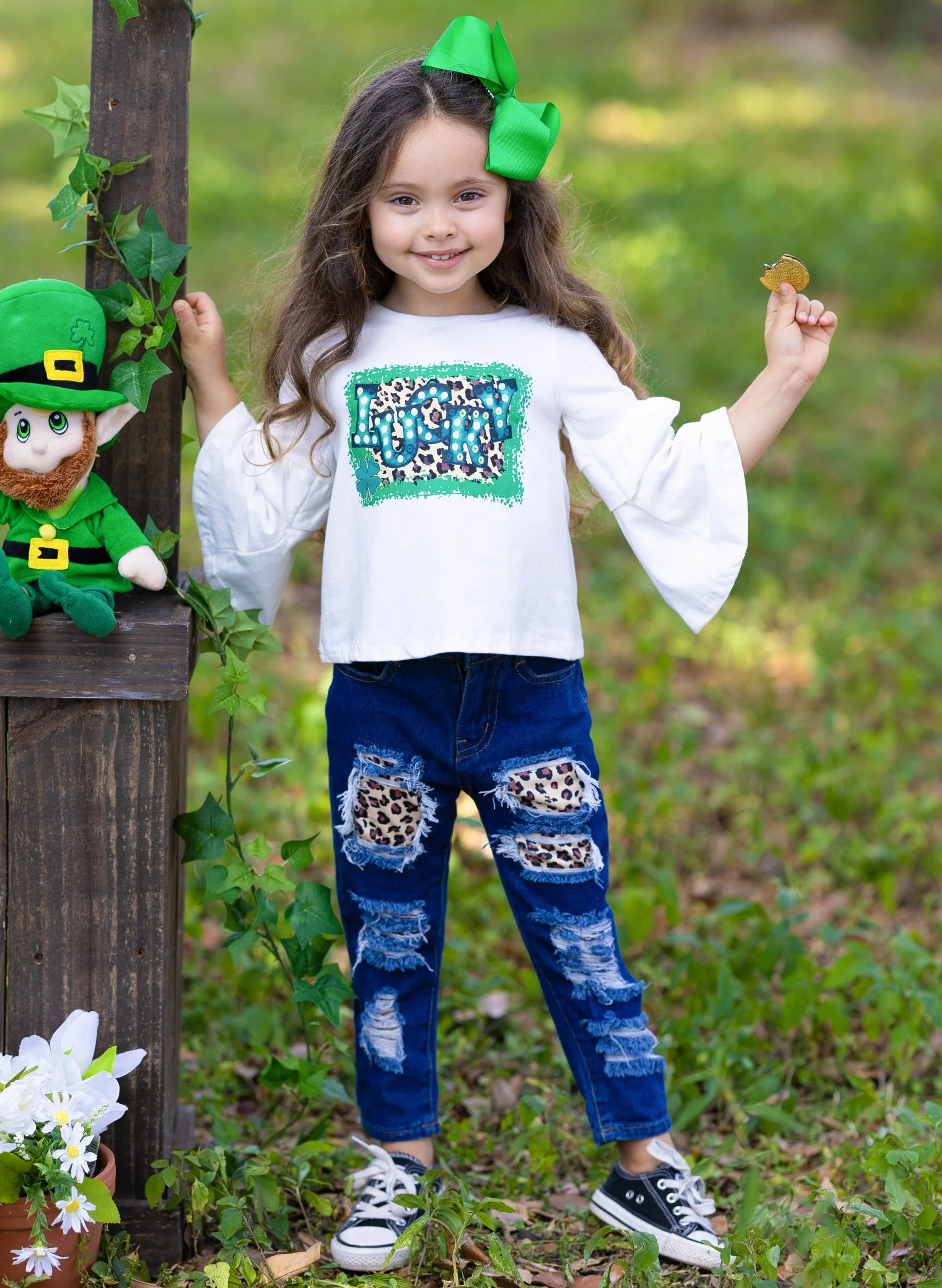 Stay Lucky Patched Jeans Set - Image 4