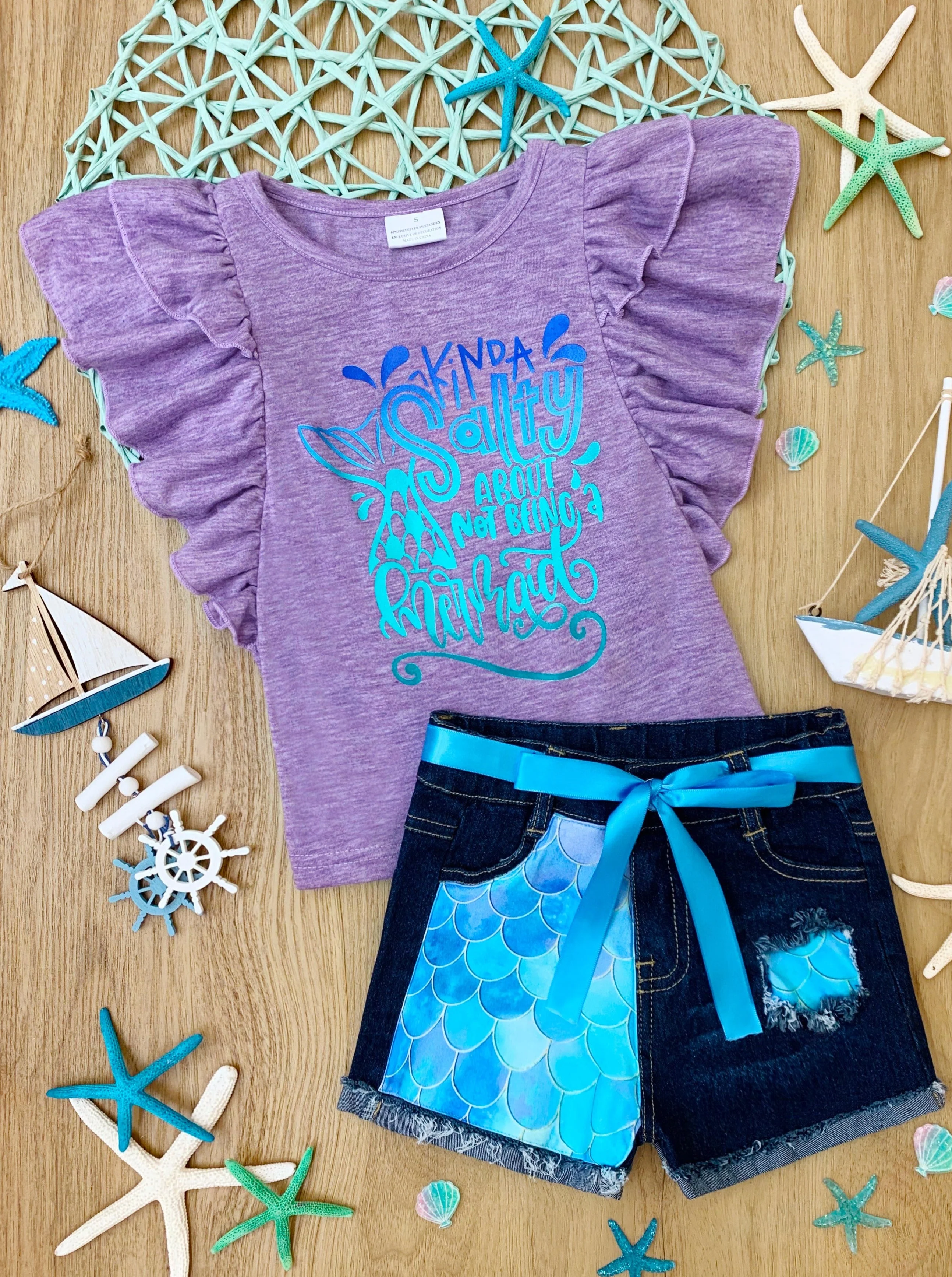 Kinda Salty Mermaid Patched Denim Short Set - Image 2