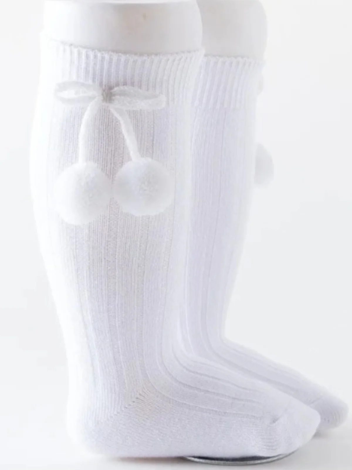 Girls' Knee High Bow Pom Pom Socks - Image 2