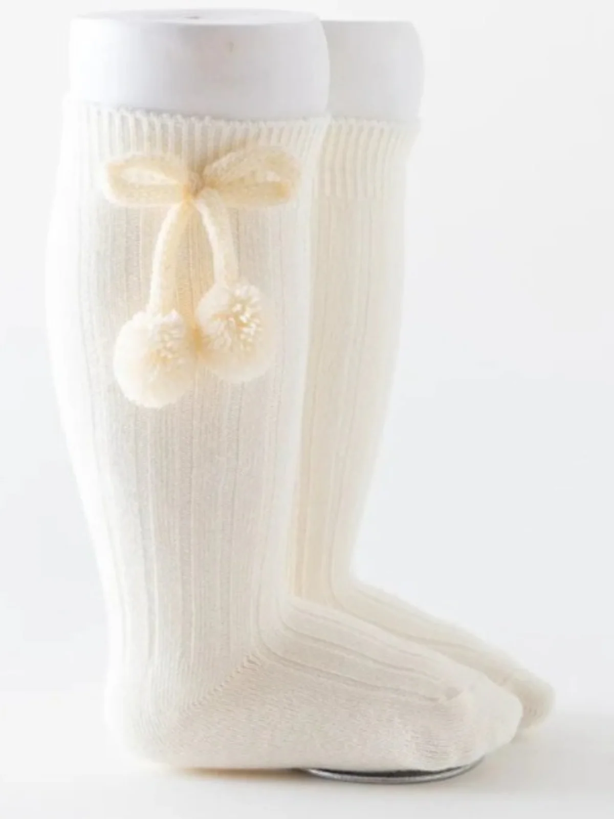 Girls' Knee High Bow Pom Pom Socks - Image 3