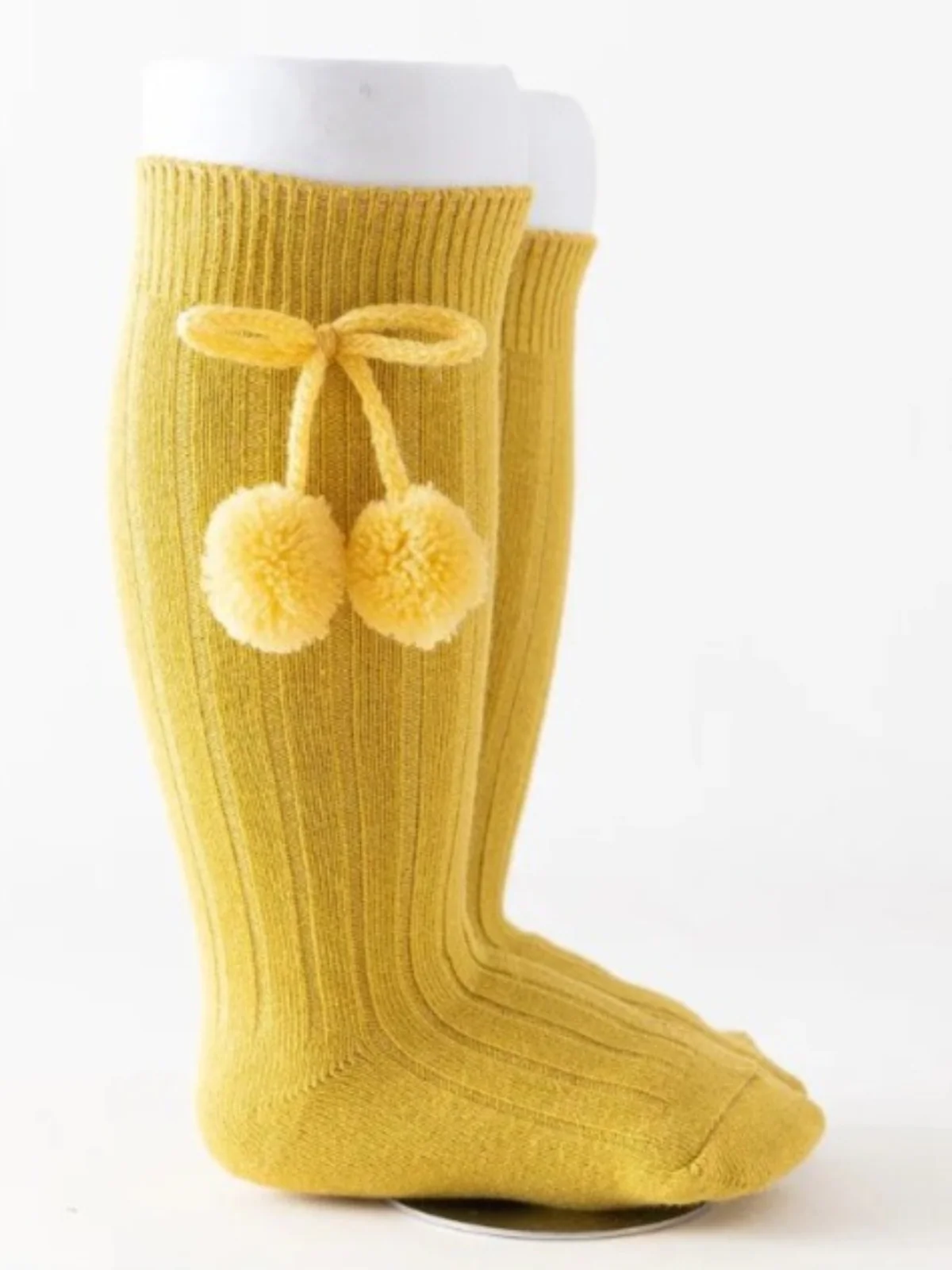 Girls' Knee High Bow Pom Pom Socks - Image 4