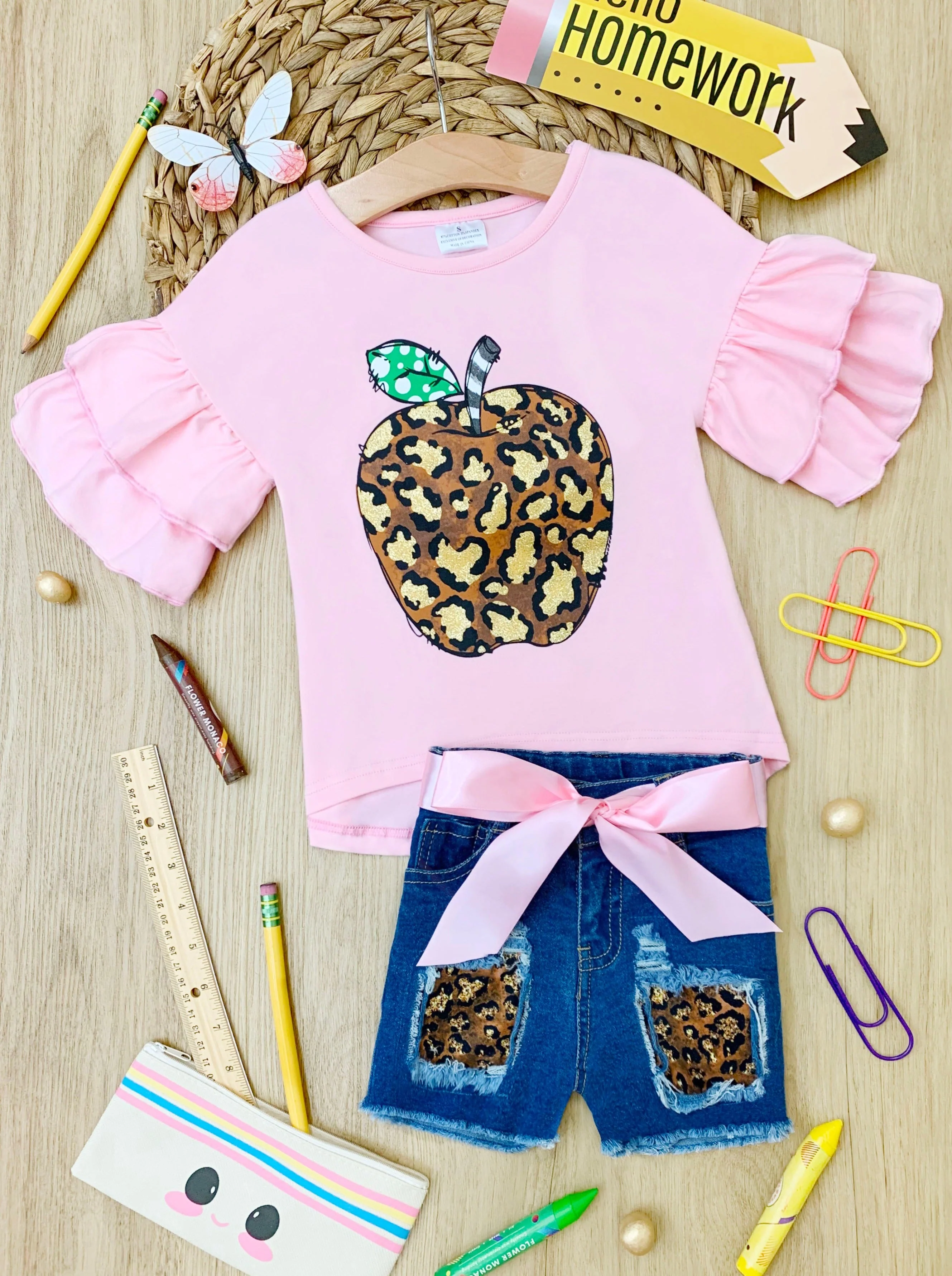 Learning Leopard Patched Denim Short Set - Image 2