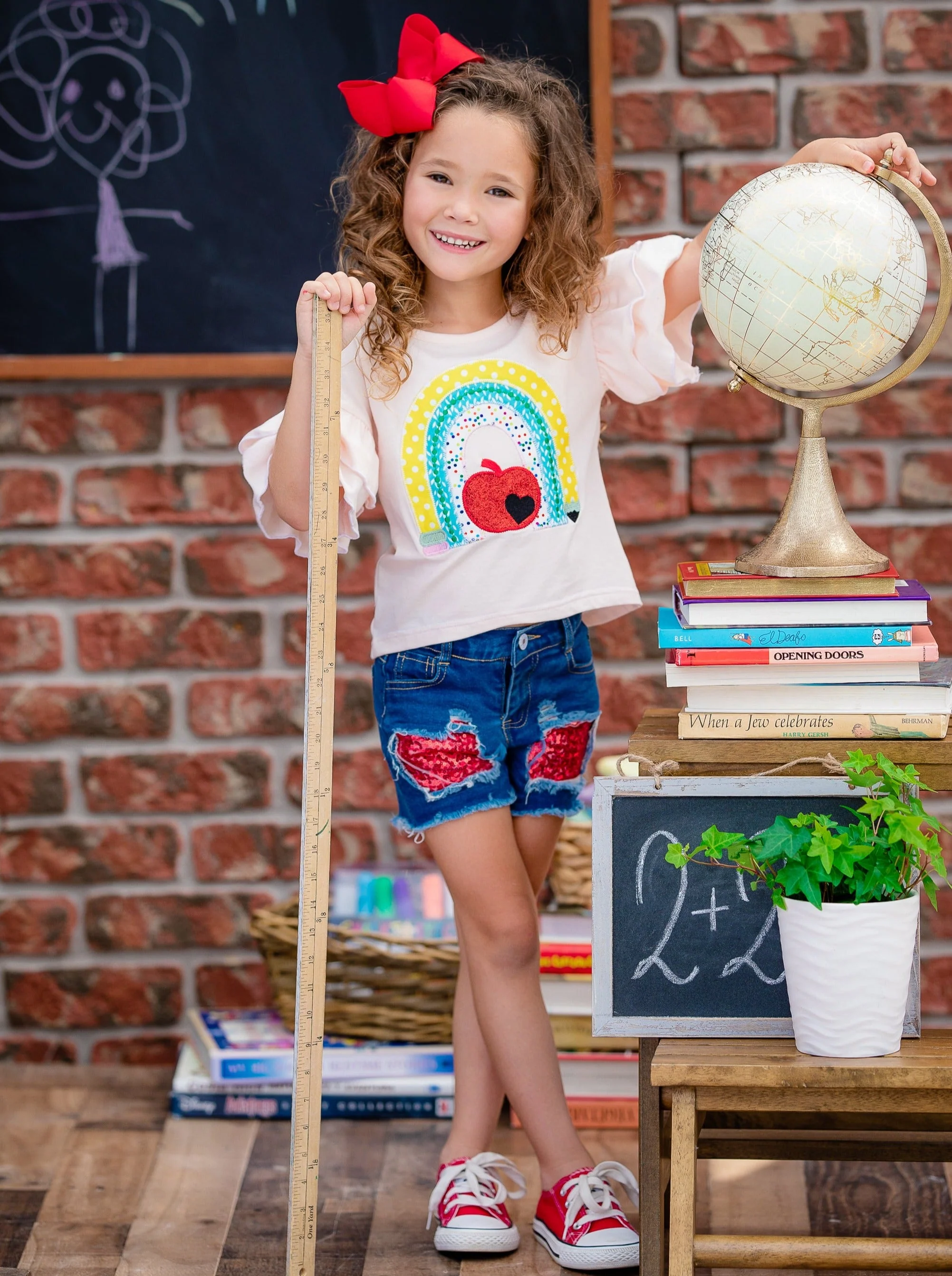 Learning Rainbow Patched Denim Shorts - Image 2