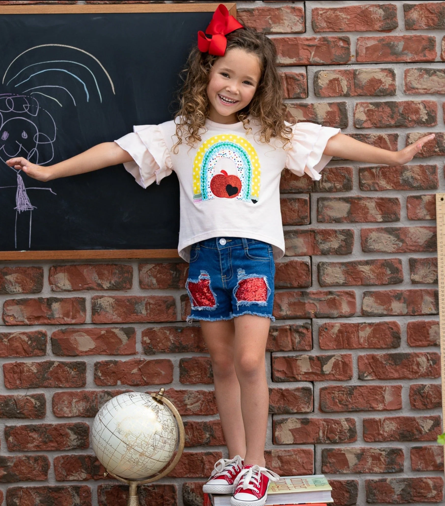 Learning Rainbow Patched Denim Shorts - Image 3