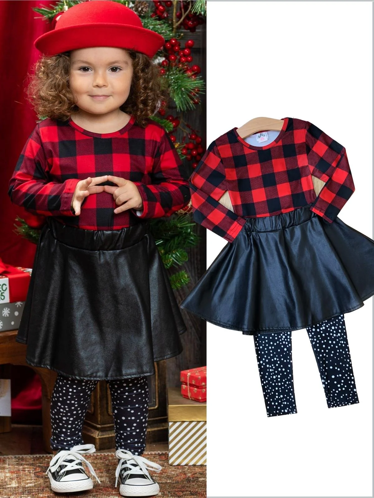 Spotted In Plaid Top, Skirt and Legging Set - Image 2