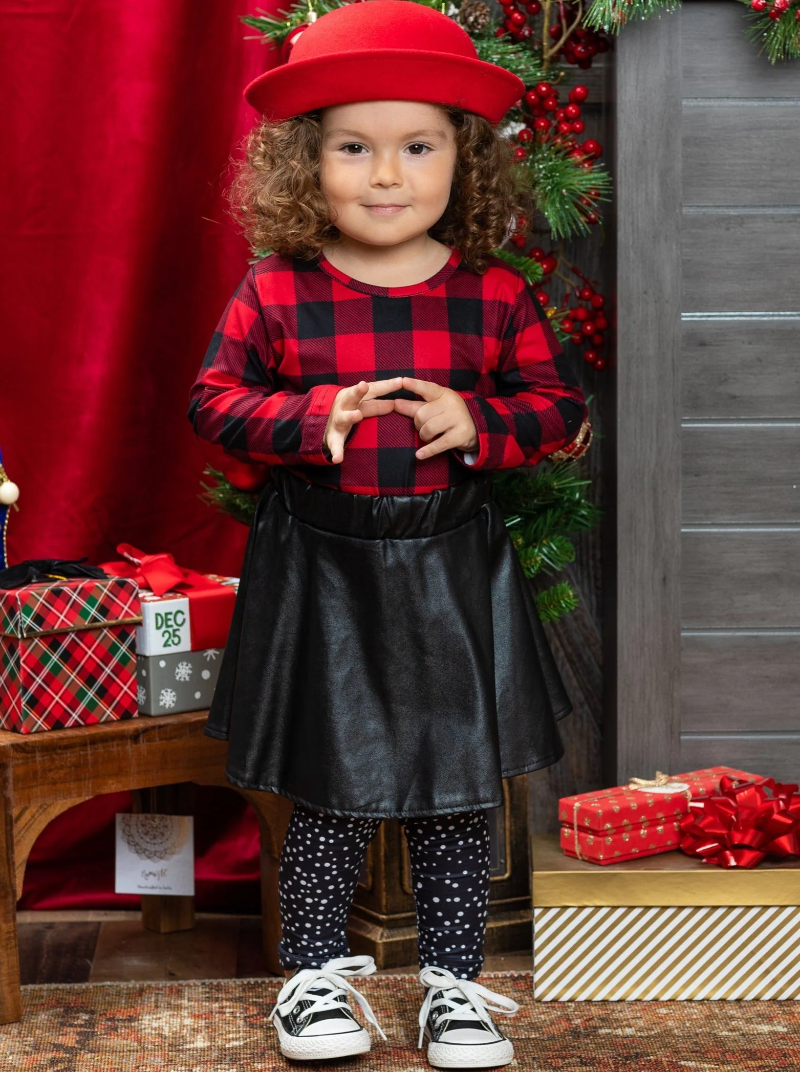 Spotted In Plaid Top, Skirt and Legging Set - Image 3