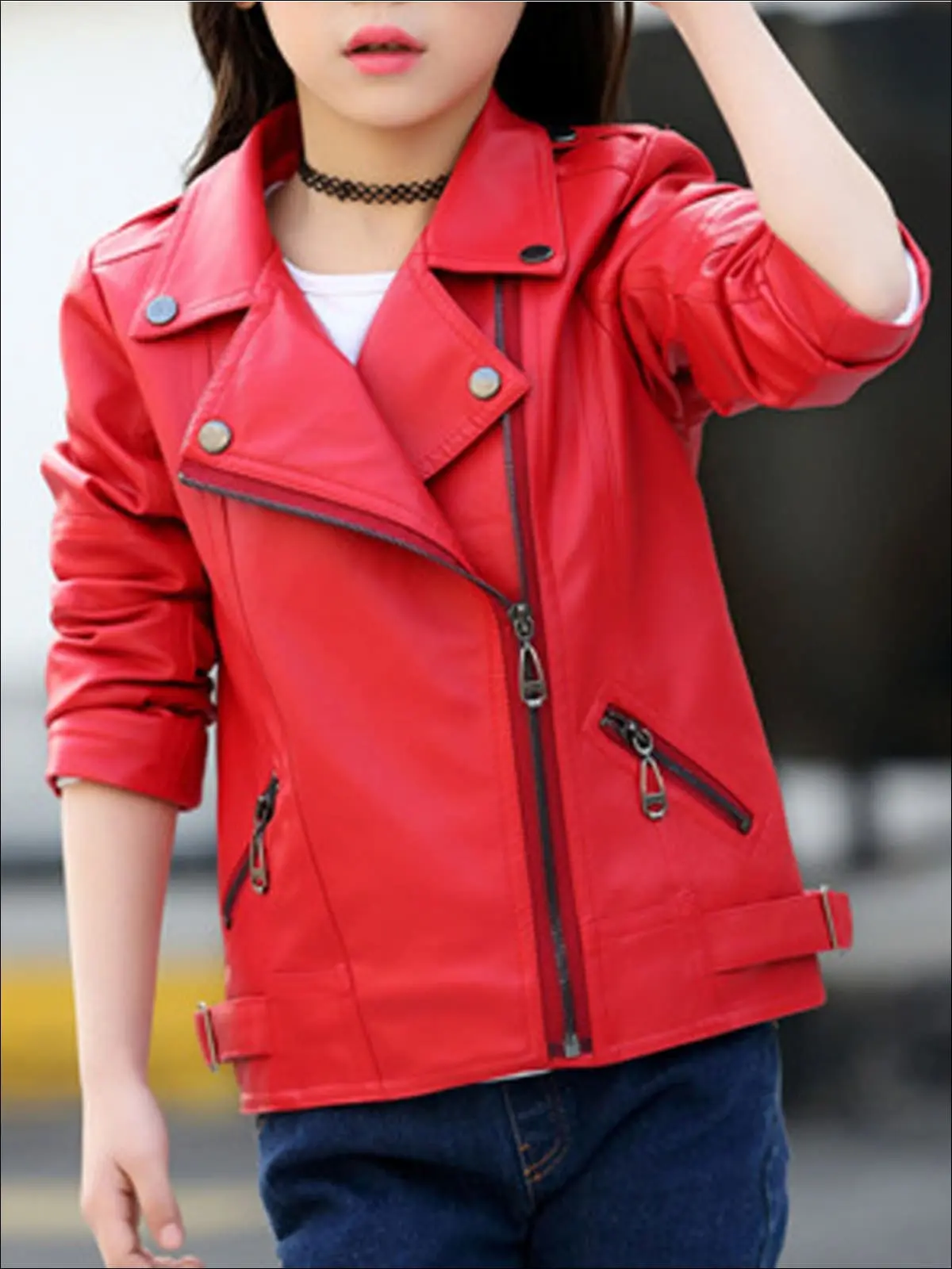 Girls Faux Leather Moto Jacket - Image 3