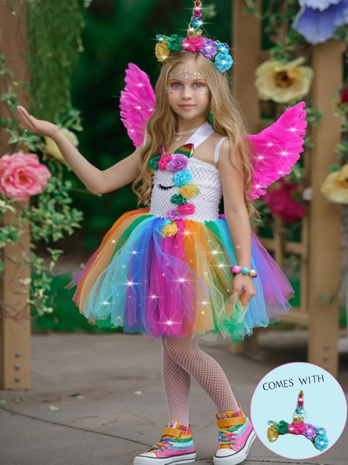 Girls Unicorn of Light LED Tutu Costume Dress with Headband - Image 2