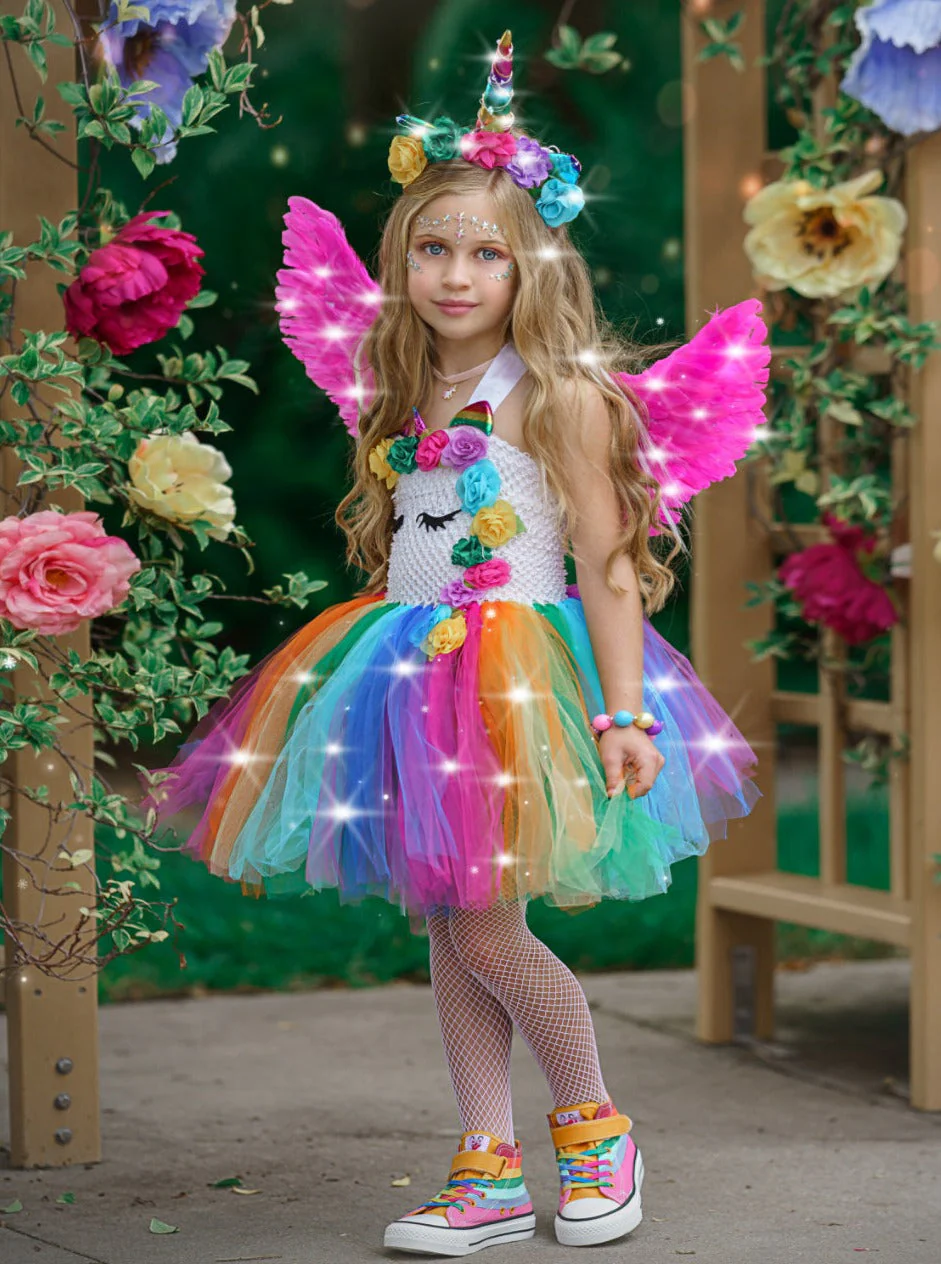 Girls Unicorn of Light LED Tutu Costume Dress with Headband - Image 3