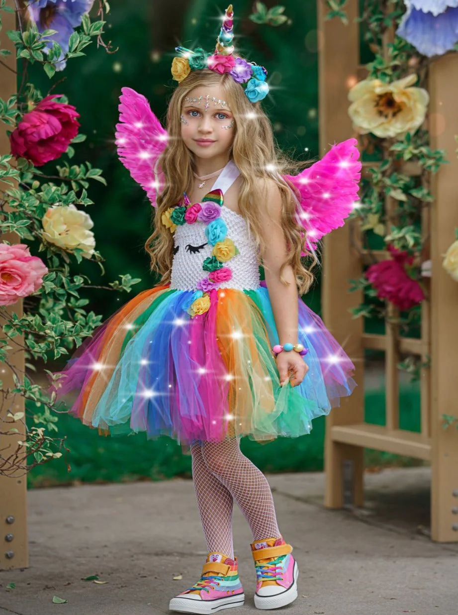 Girls Unicorn of Light LED Tutu Costume Dress with Headband - Image 4