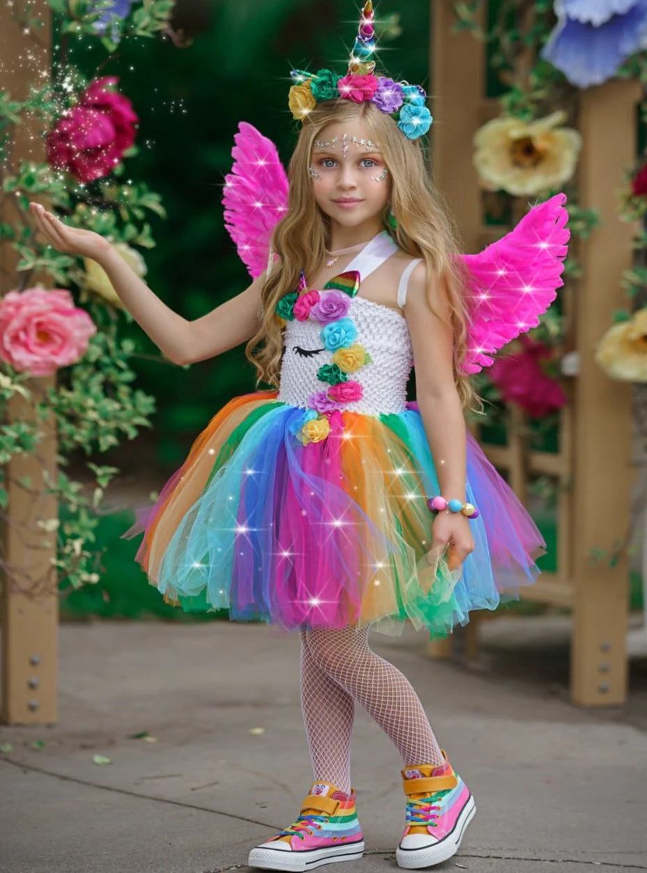 Girls Unicorn of Light LED Tutu Costume Dress with Headband - Image 7