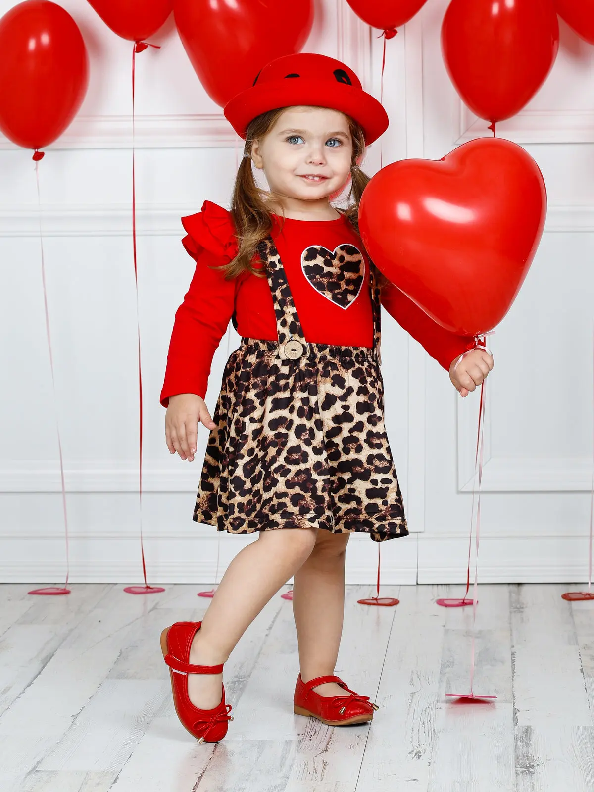 Girls Untamed Heart Animal Print Long Sleeve Shirt and Pinafore Skirt Set - Image 3