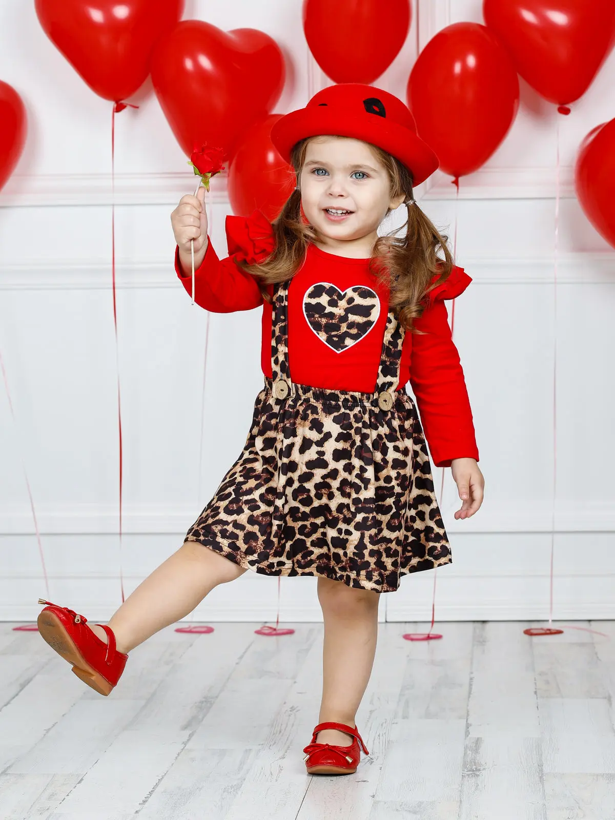 Girls Untamed Heart Animal Print Long Sleeve Shirt and Pinafore Skirt Set - Image 4