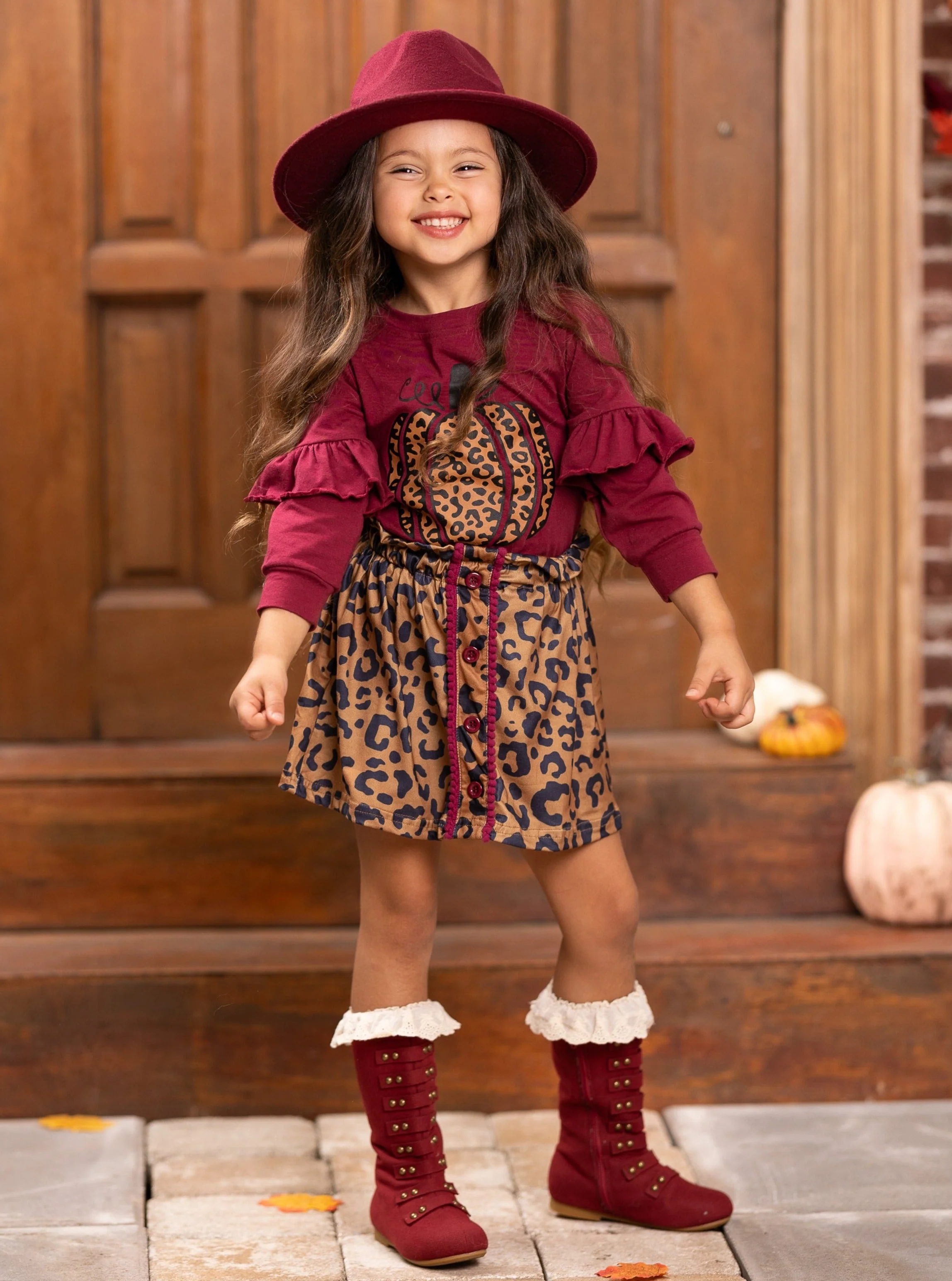 Fierce Pumpkin Vibes Leopard Skirt Set - Image 4