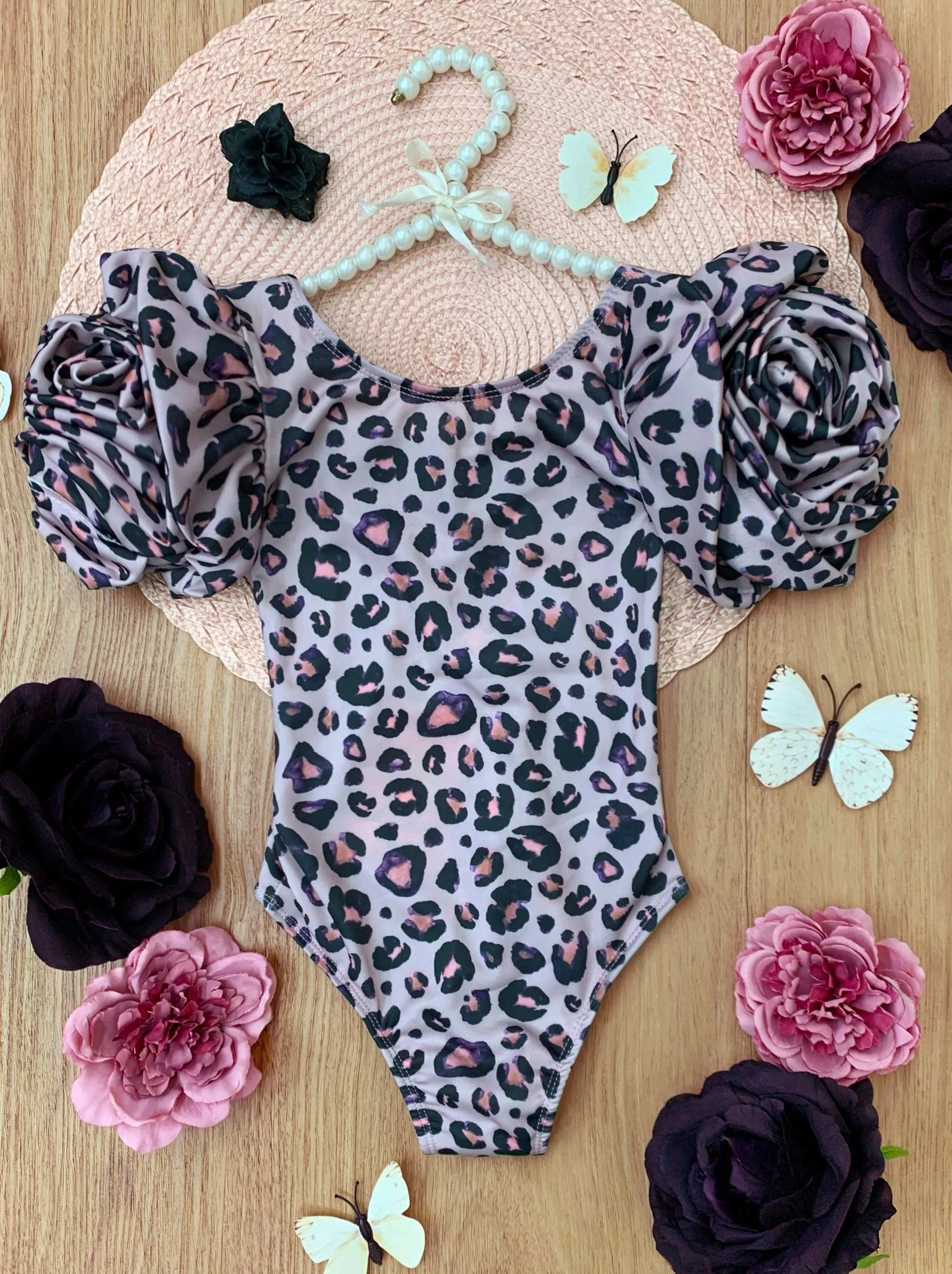 Love Leopard Rose Sleeve One Piece Swimsuit - Image 5