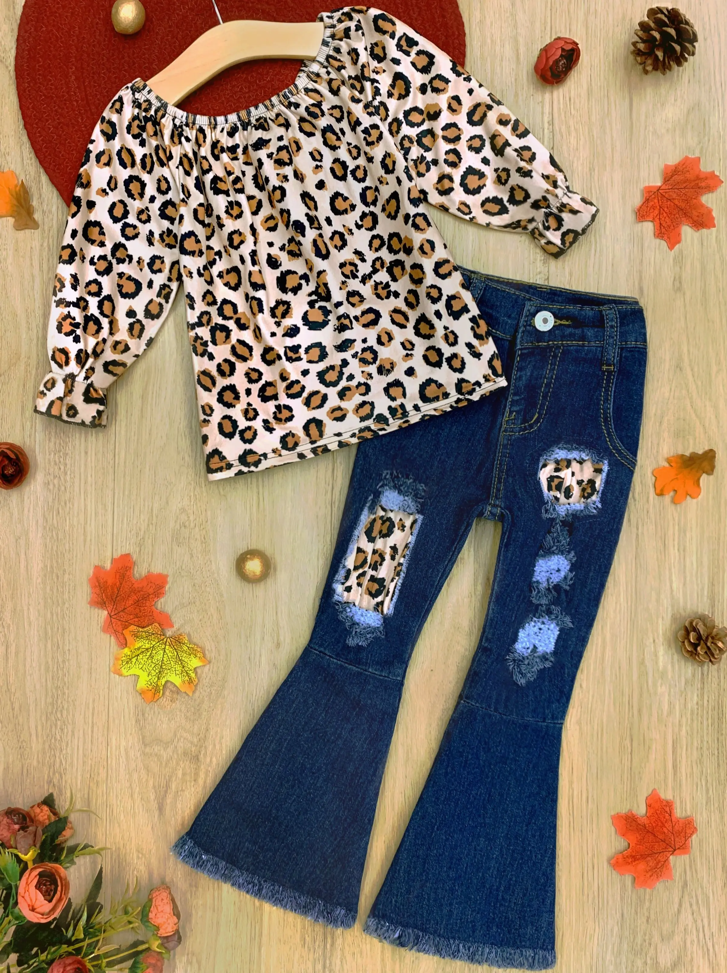 Lil' Leopard Patched Bell Bottom Jeans Set - Image 3