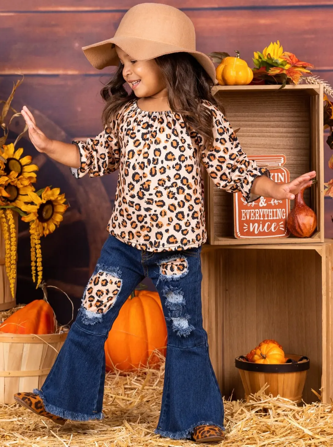 Lil' Leopard Patched Bell Bottom Jeans Set - Image 4