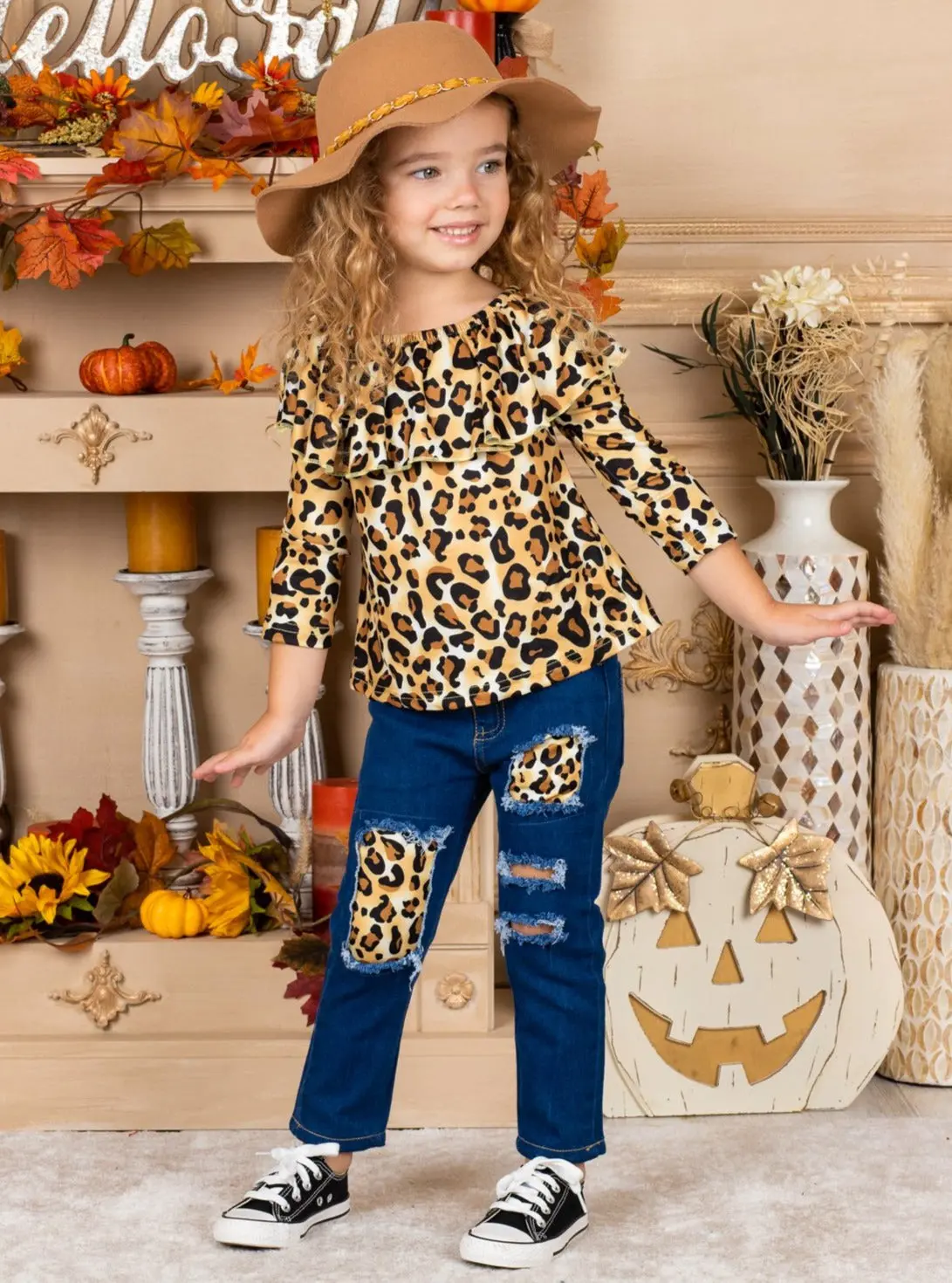 Autumn Leopard Patched Jeans Set - Image 3
