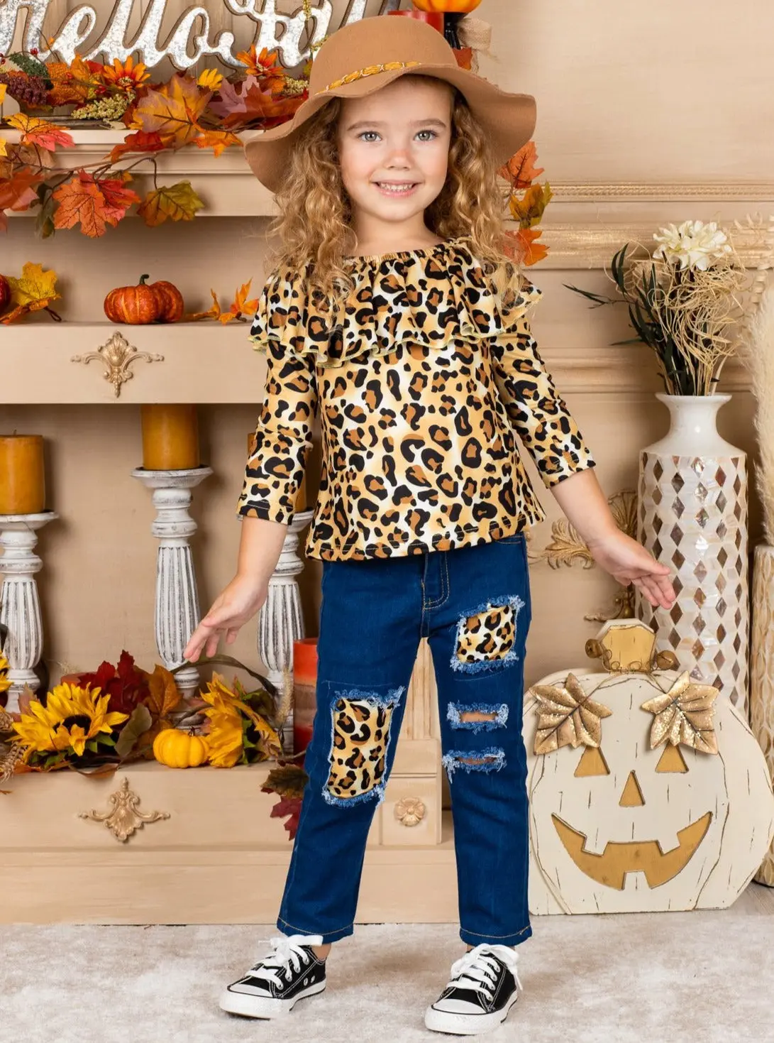 Autumn Leopard Patched Jeans Set - Image 4