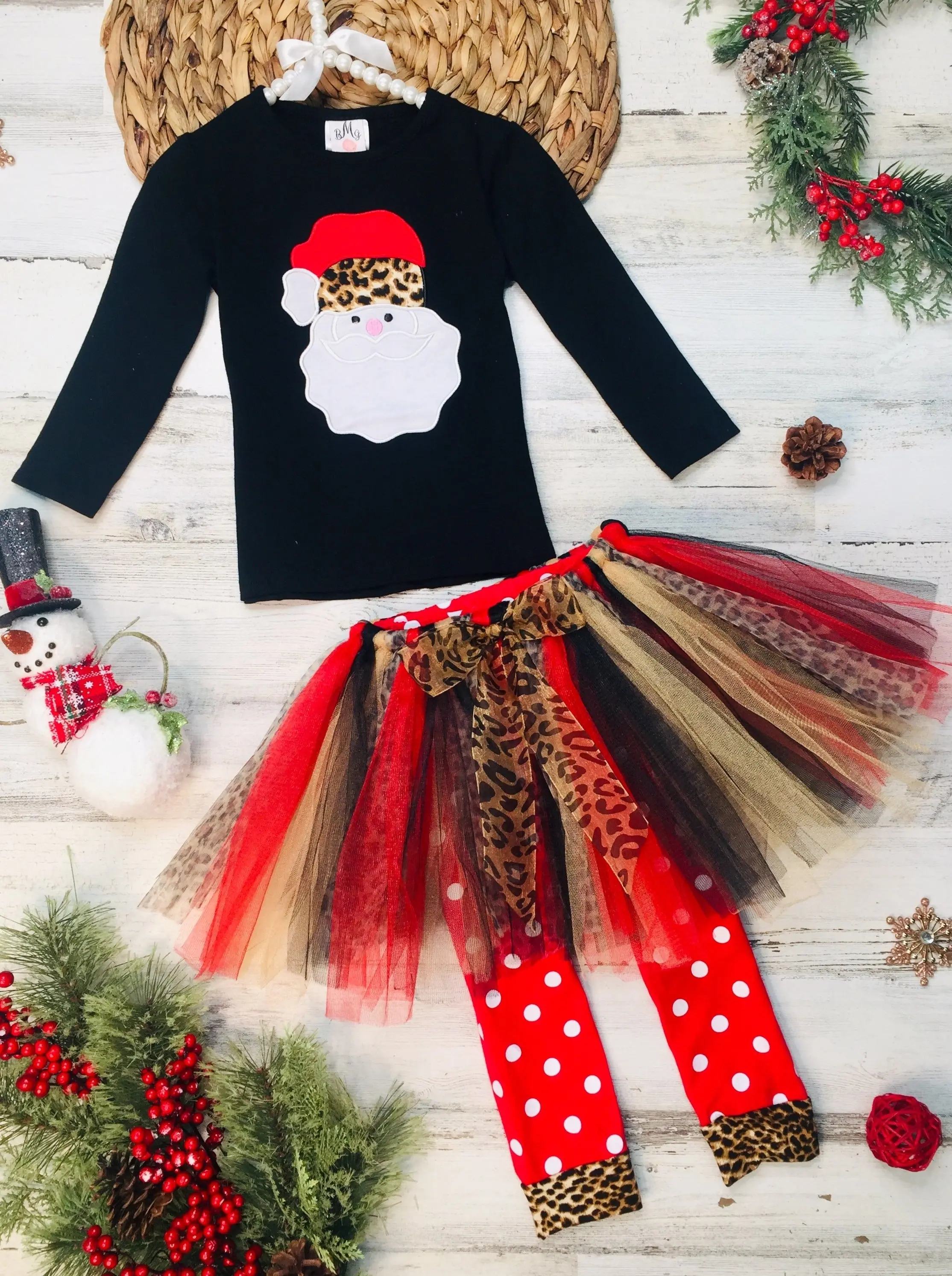Wild For Santa Top, Tutu Skirt and Legging Set - Image 2