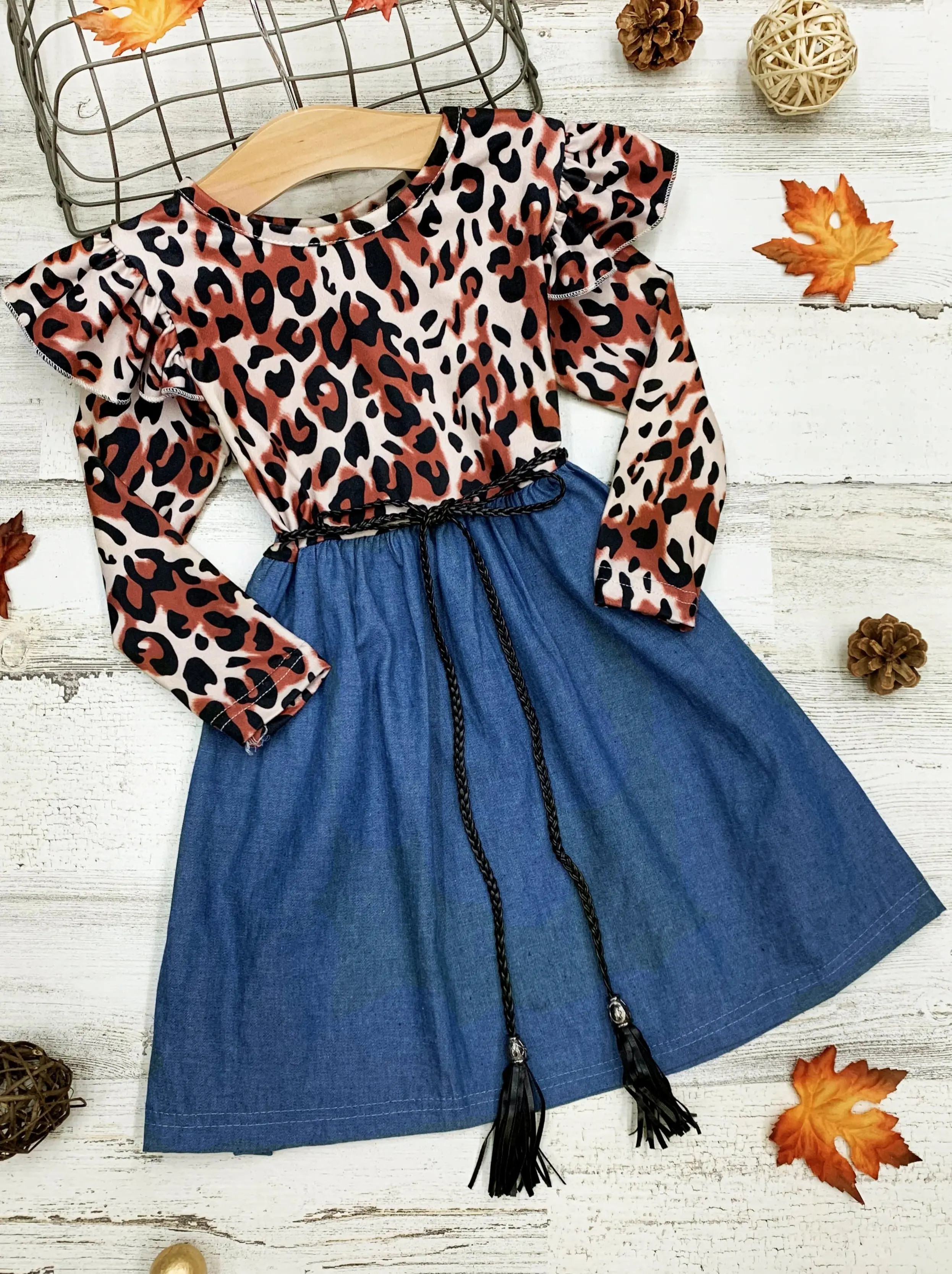 Fierce and Fab Leopard Denim Dress - Image 2