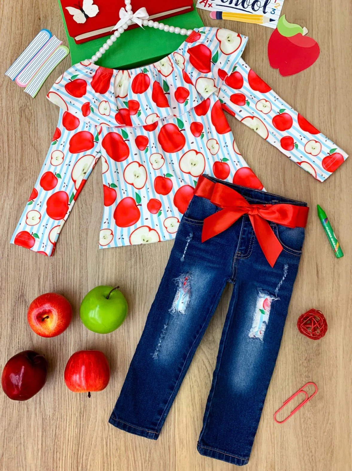 Ace My Classes Apple Patched Jeans Set - Image 3