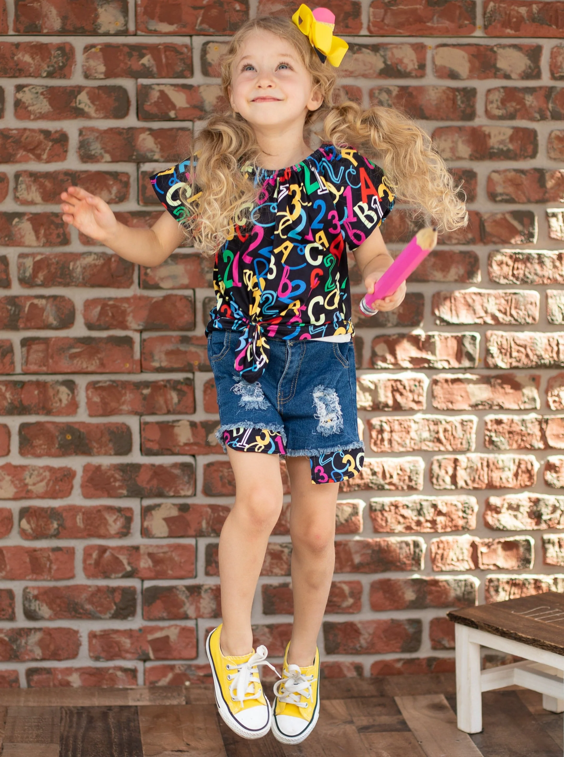 ABC, 123 Distressed Denim Short Set - Image 2