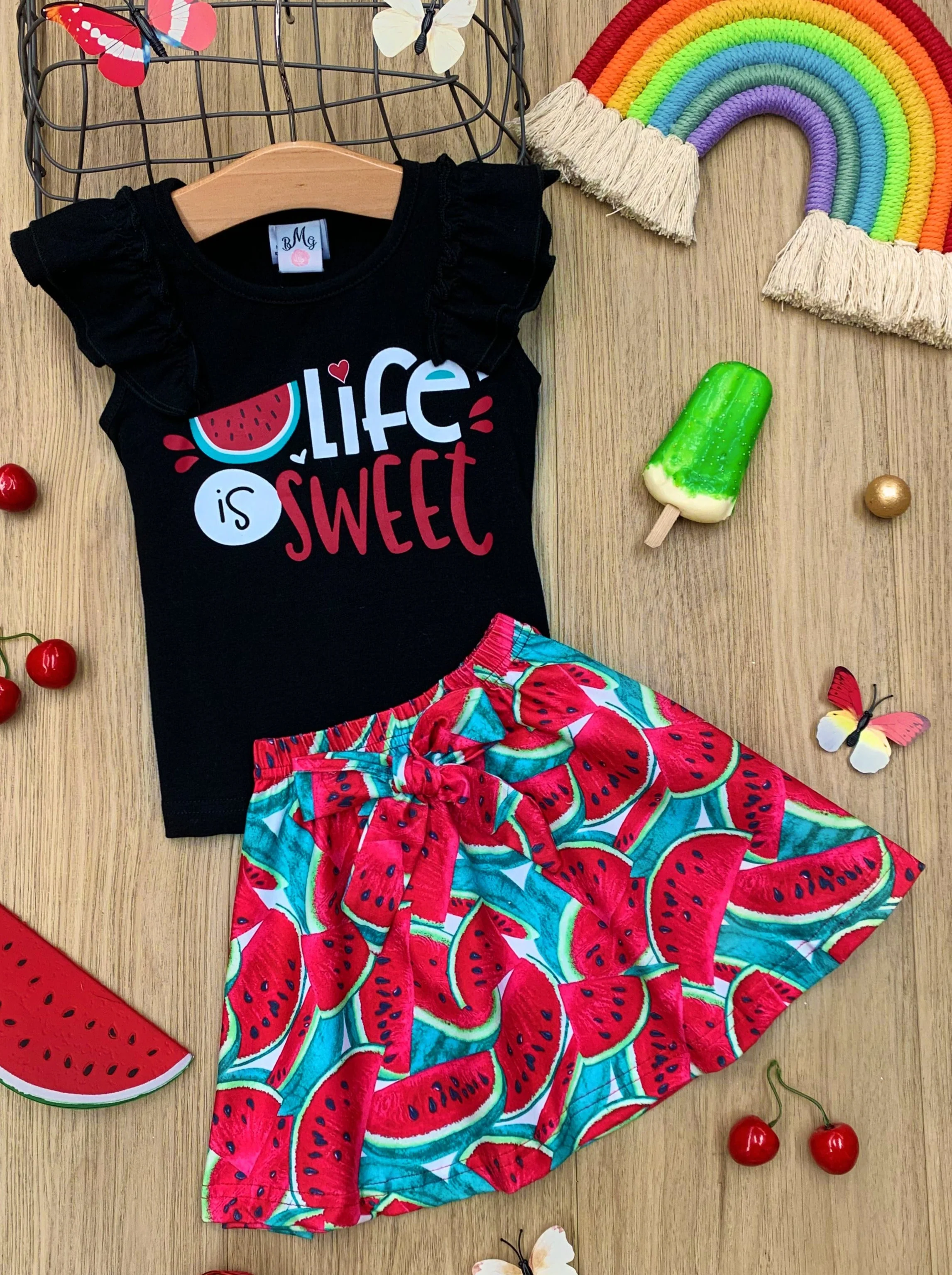 Girls Life is Sweet Watermelon Top and Skirt Set - Image 2