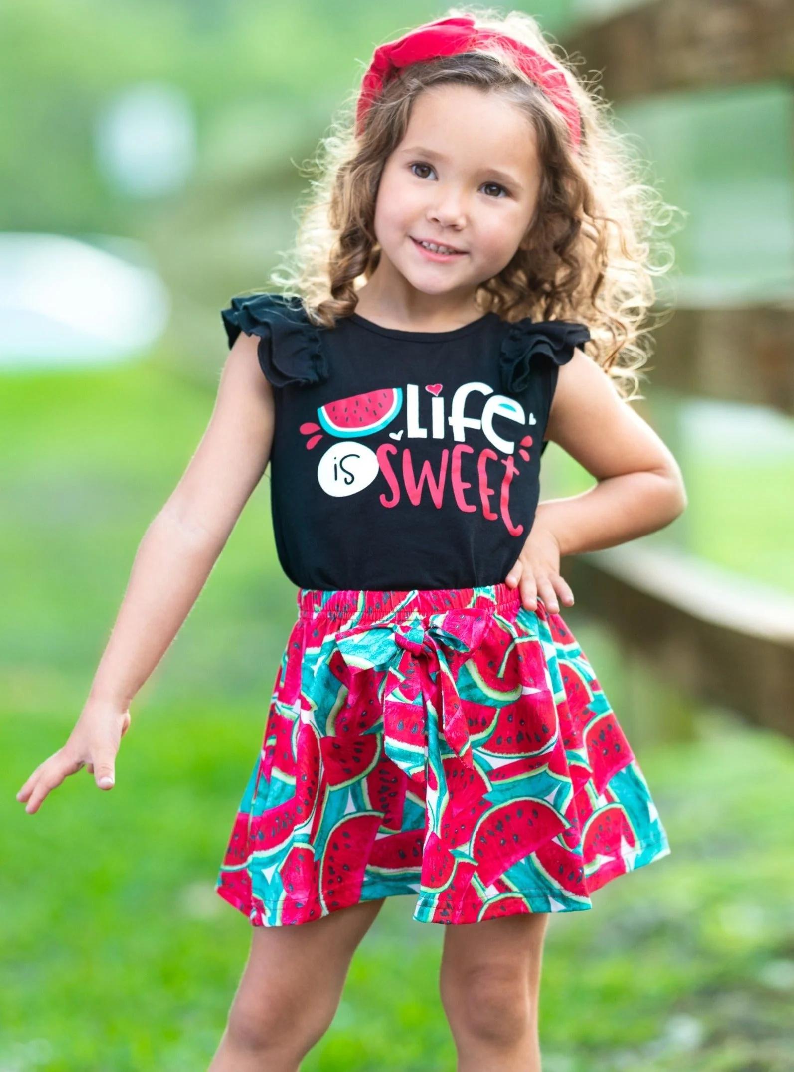 Girls Life is Sweet Watermelon Top and Skirt Set - Image 3