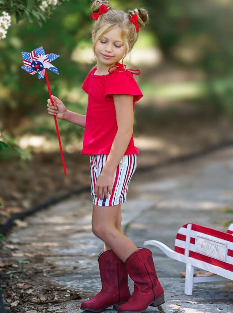 Lil Lady In Red Striped Shorts Set - Image 2
