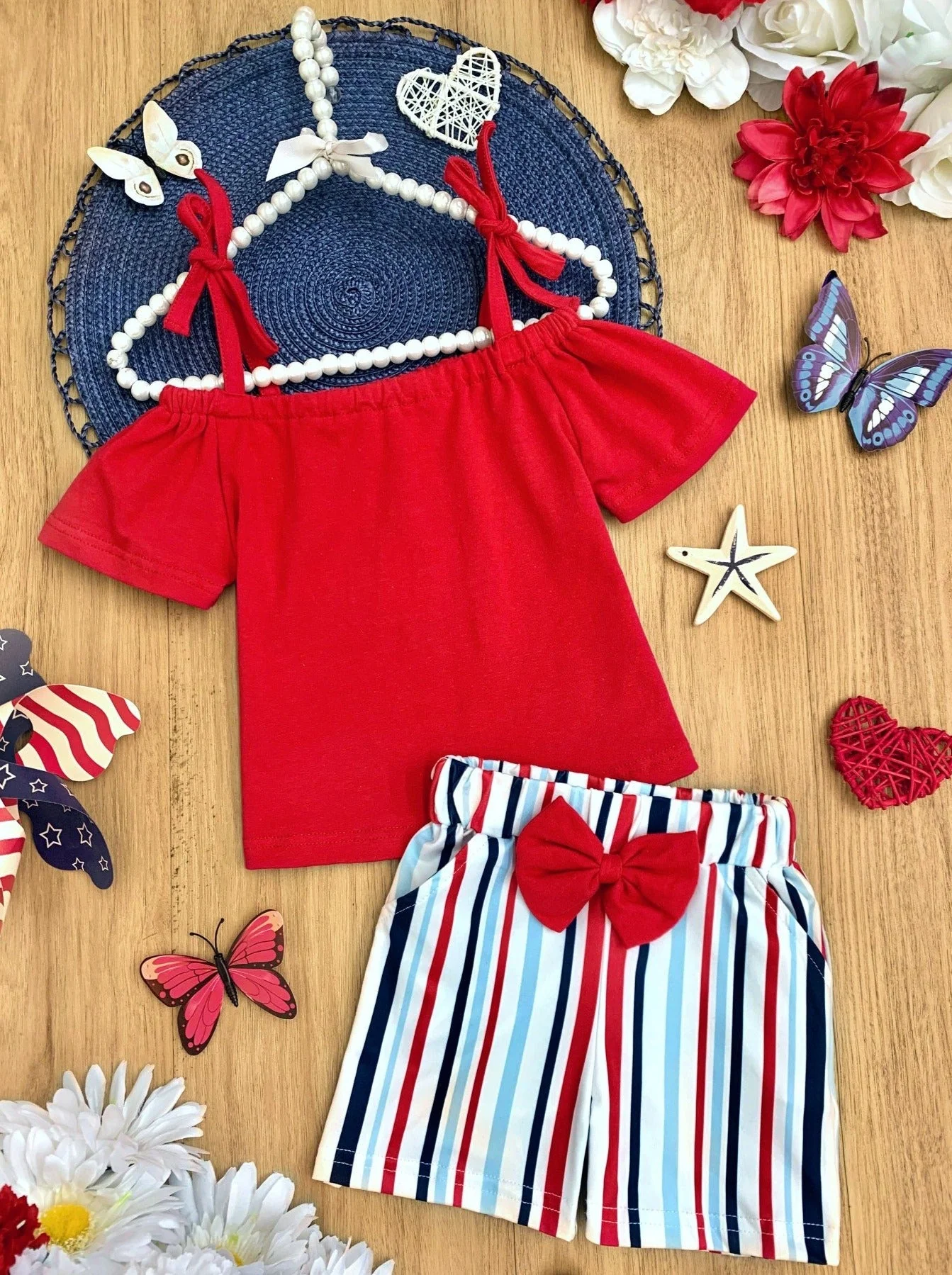 Lil Lady In Red Striped Shorts Set - Image 3