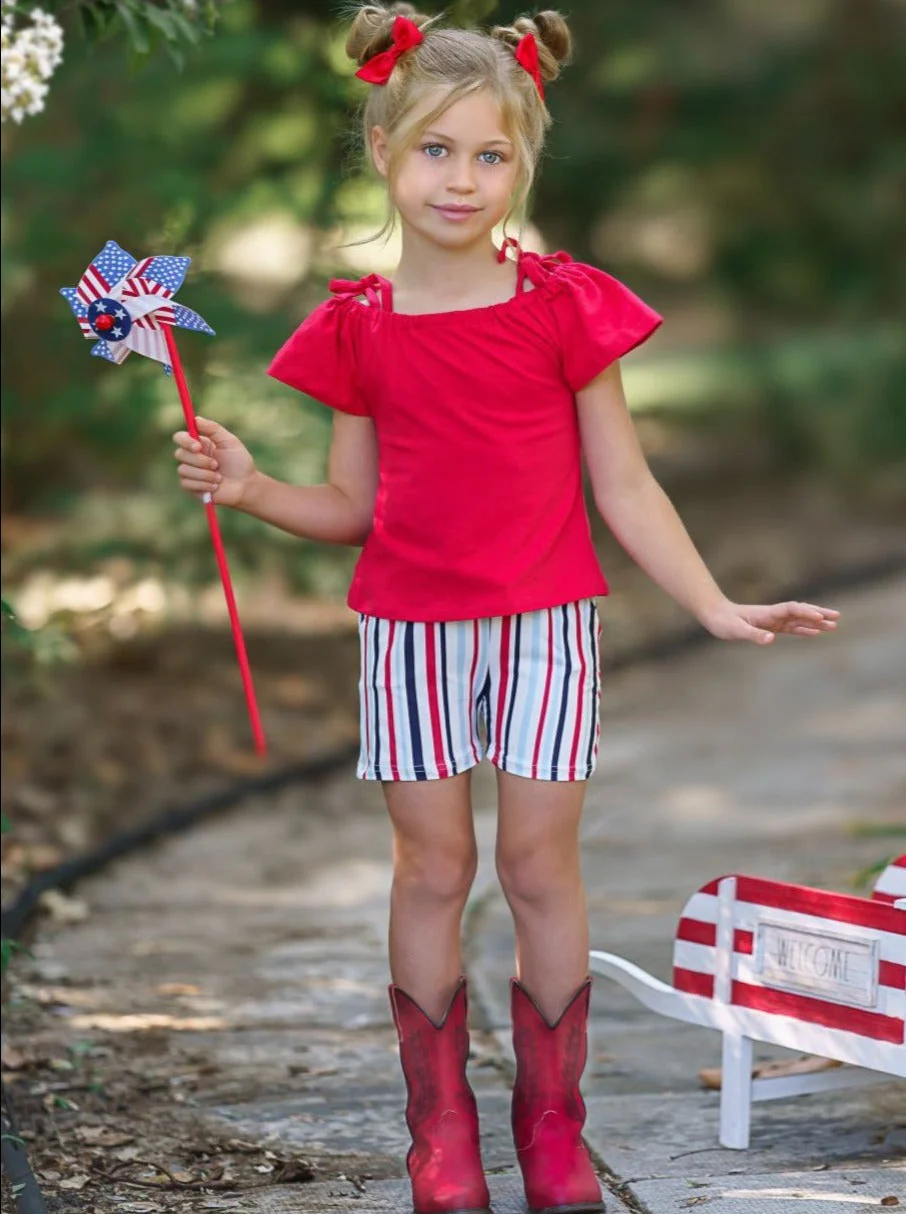 Lil Lady In Red Striped Shorts Set - Image 4