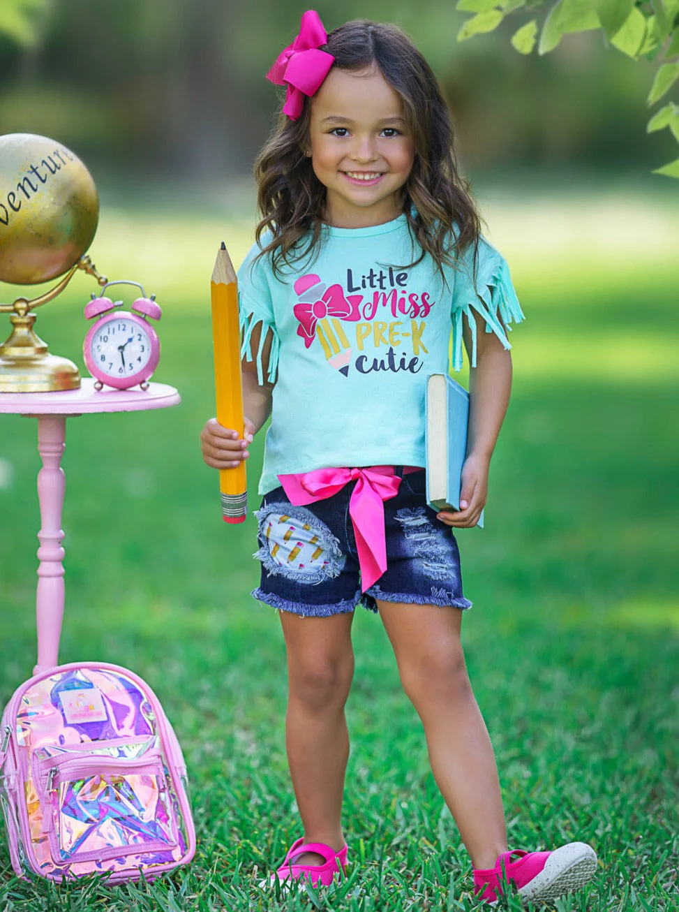 Little Miss Pre-K Cutie Patched Denim Short Set - Image 2
