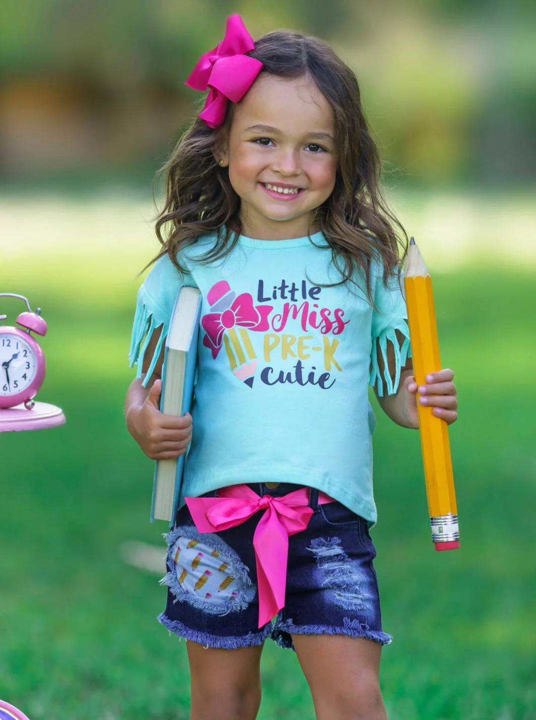 Little Miss Pre-K Cutie Patched Denim Short Set - Image 4
