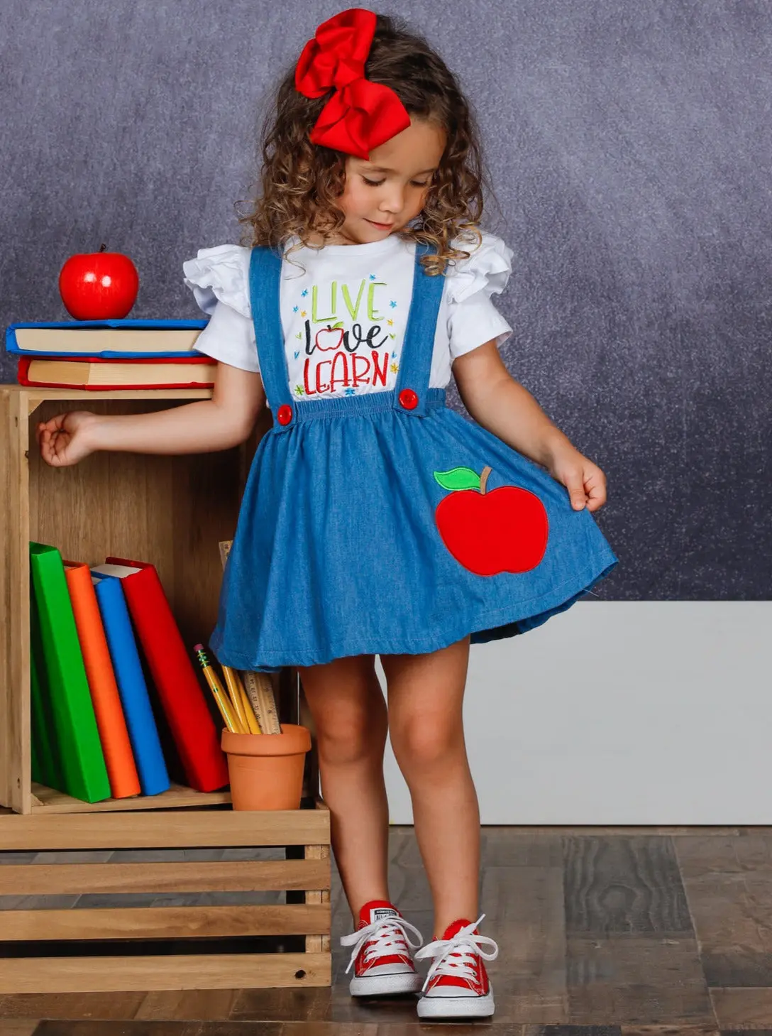 Live, Love, Learn Chambray Overall Skirt Set - Image 2
