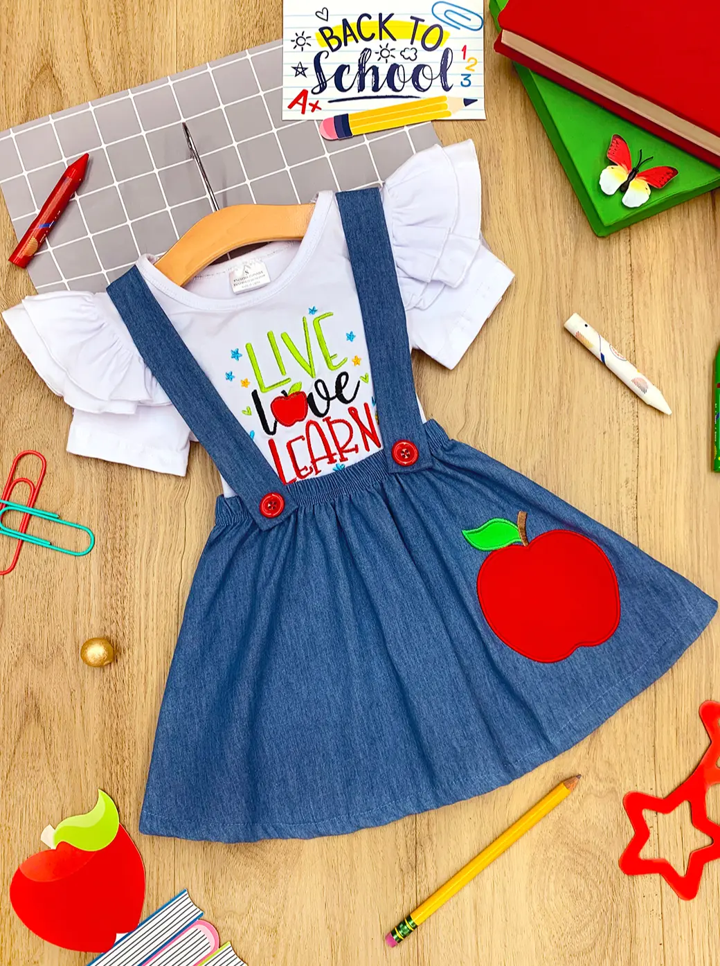 Live, Love, Learn Chambray Overall Skirt Set - Image 3