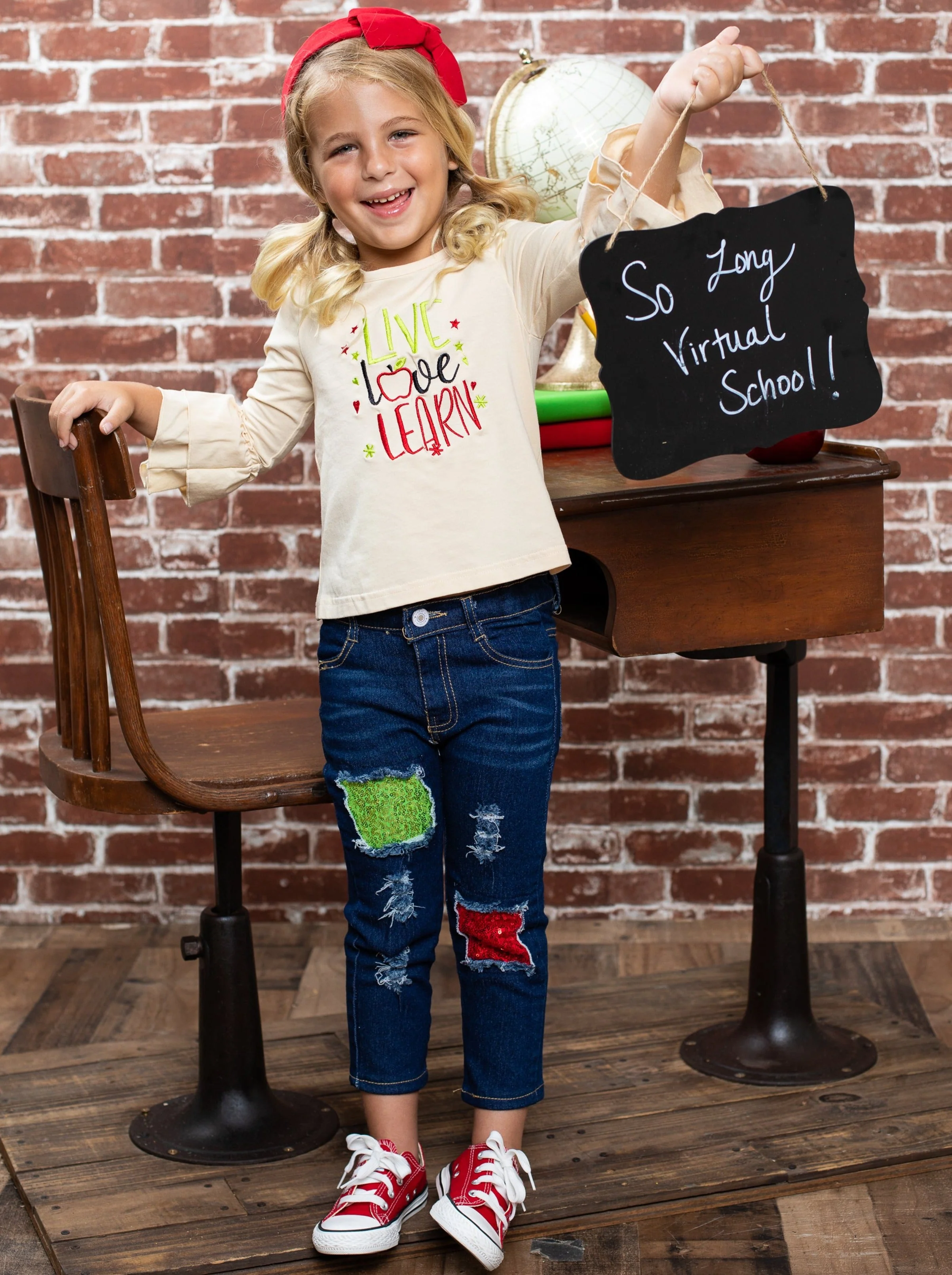 Live, Love, Learn Patched Jeans Set - Image 2