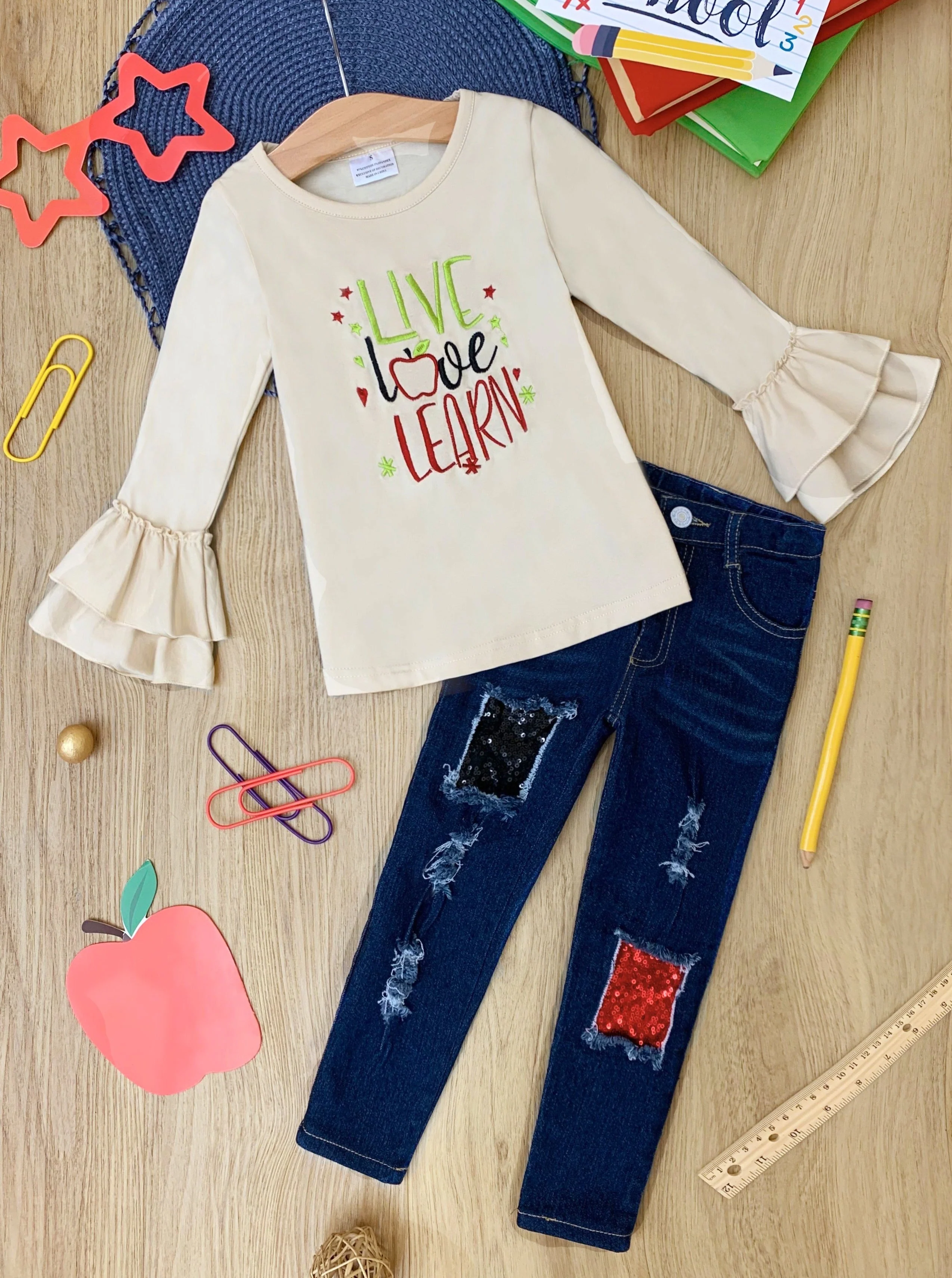 Live, Love, Learn Patched Jeans Set - Image 3