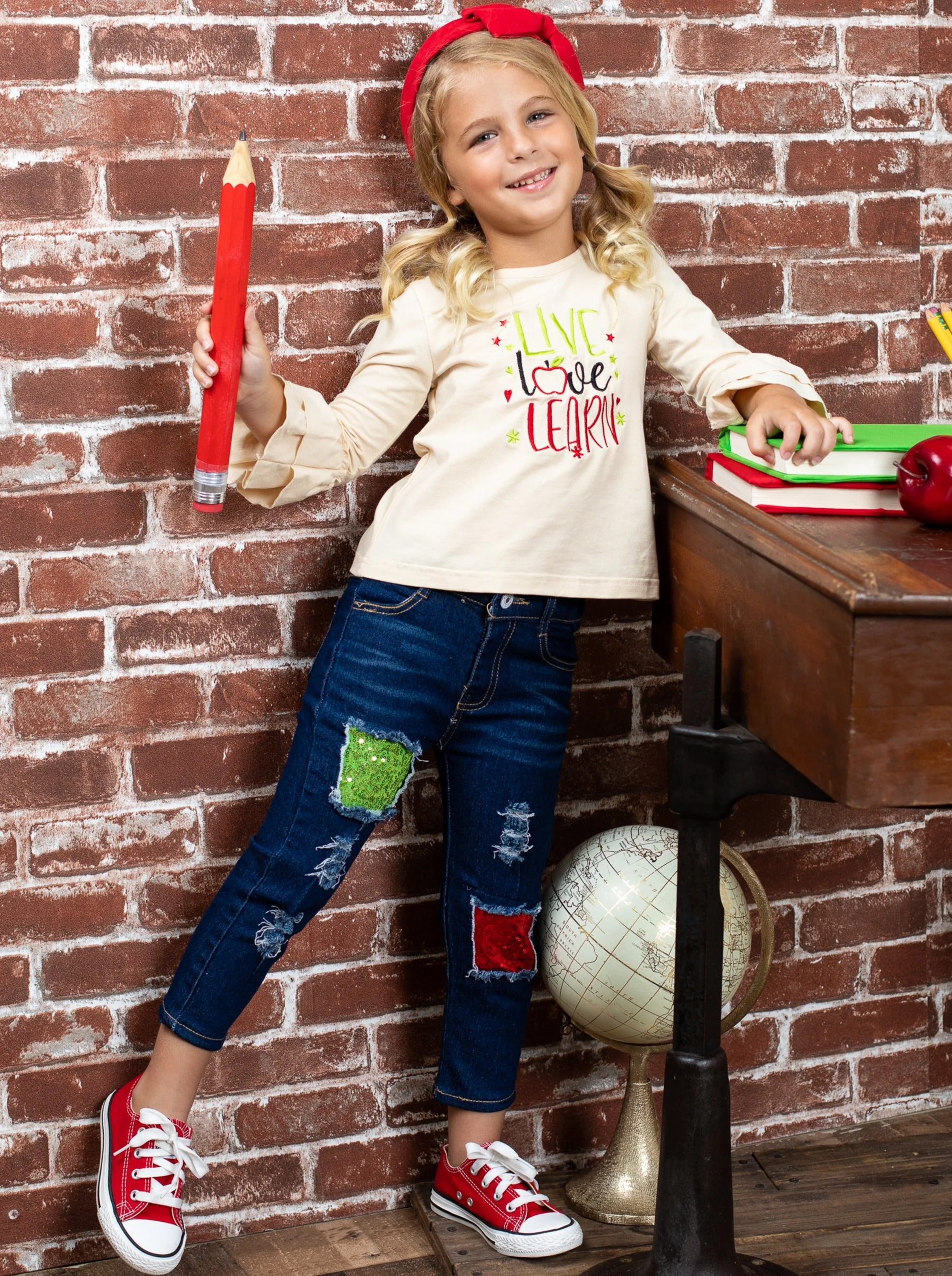 Live, Love, Learn Patched Jeans Set - Image 4