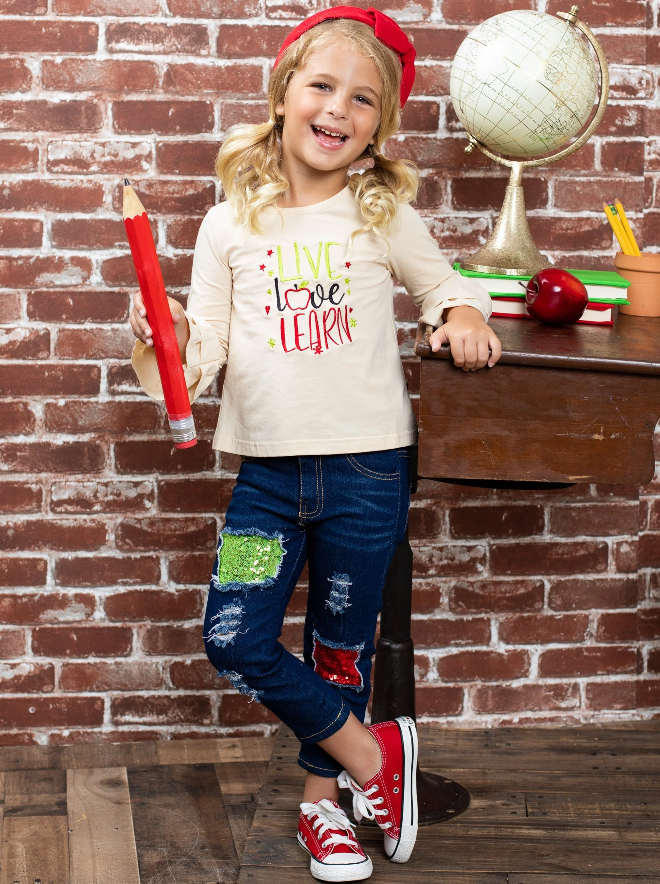 Live, Love, Learn Patched Jeans Set - Image 5