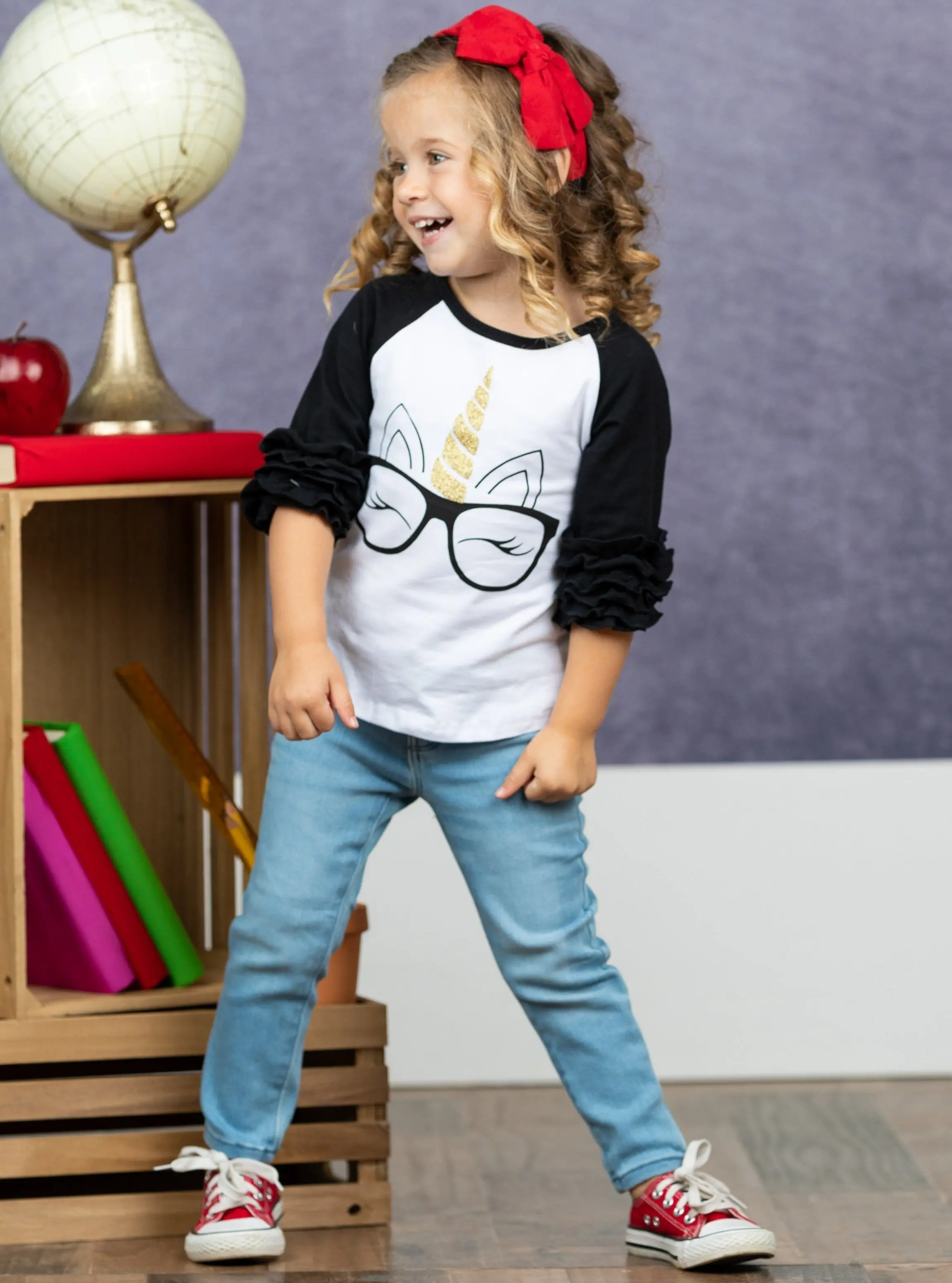 Smart Unicorn Ruffle Raglan Top - Image 3
