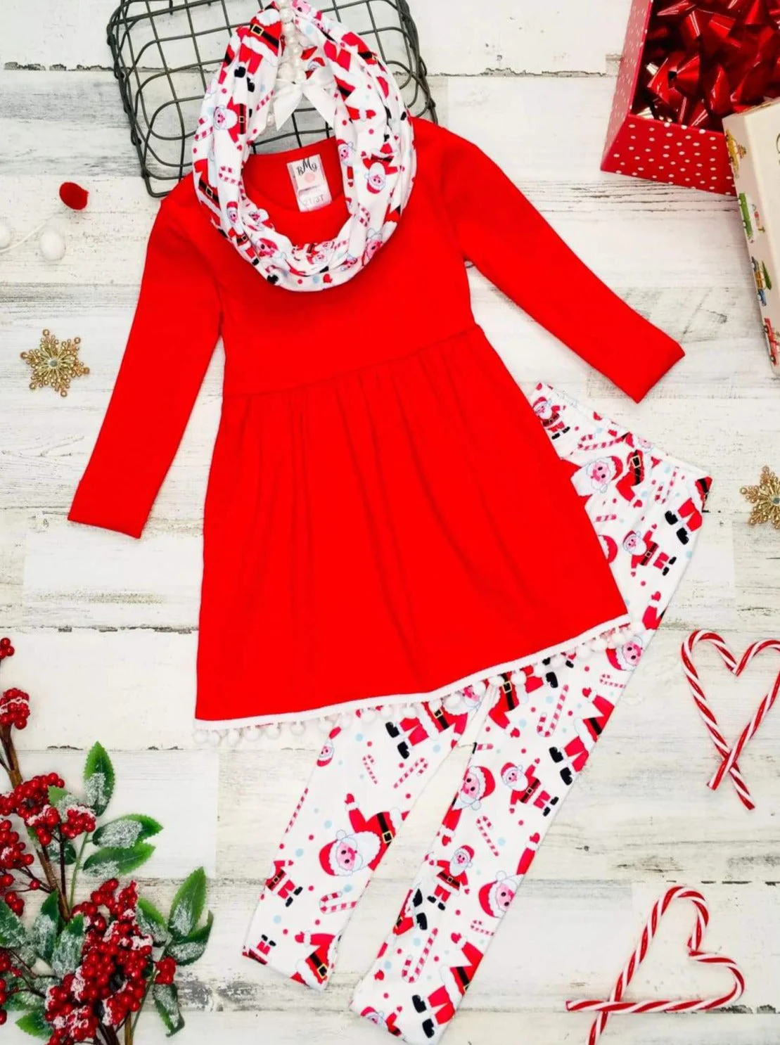 Girls Long Sleeve A-Line Tunic, Printed Leggings And Scarf Set - Image 2