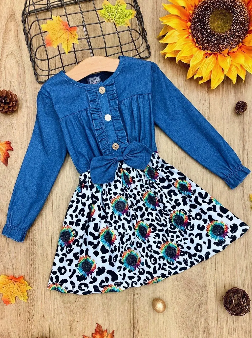 All Eyes On Me Leopard Sunflower Chambray Bodice Dress - Image 2